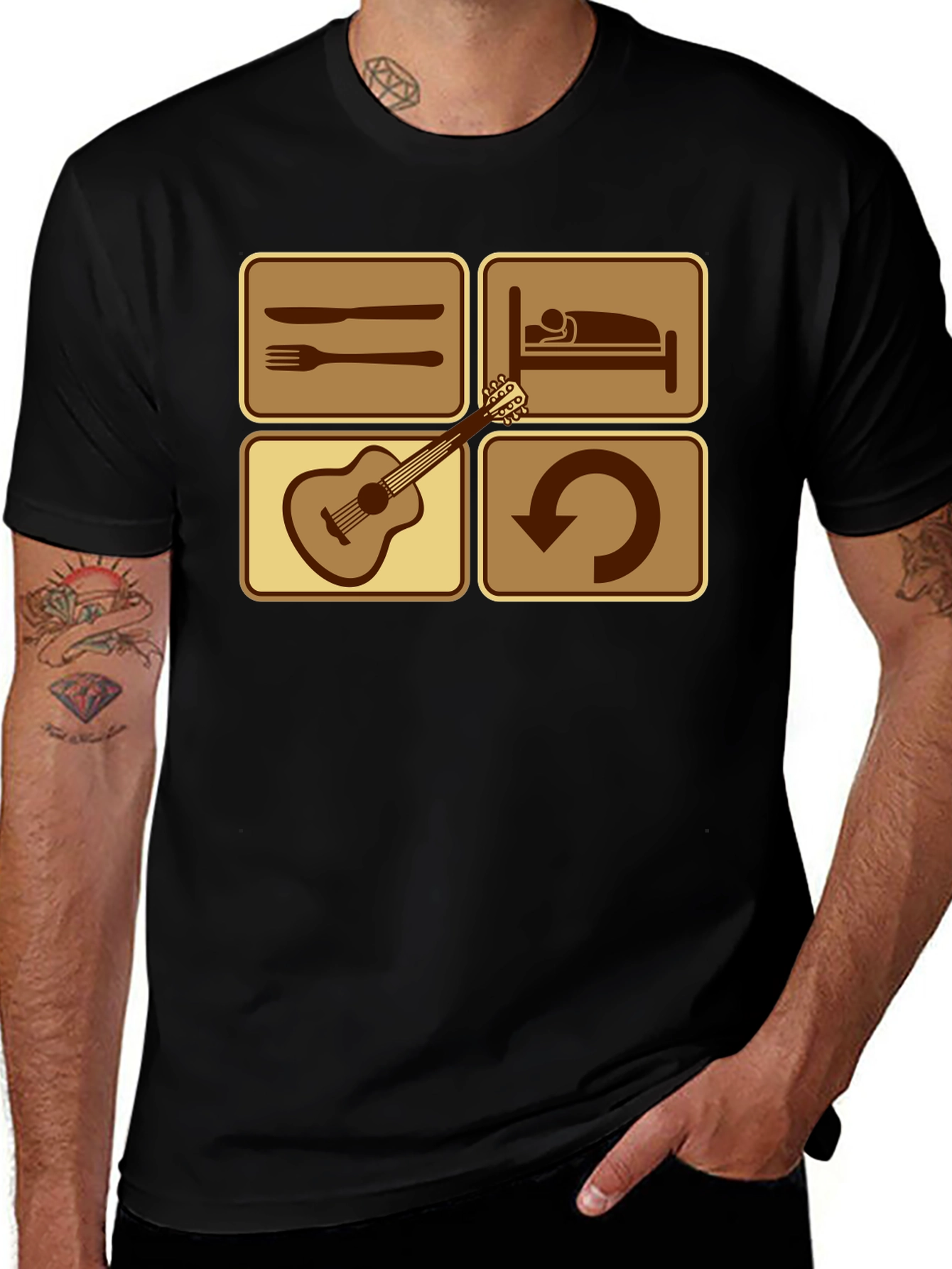 Eat Sleep Guitar Repeat Black T-Shirt