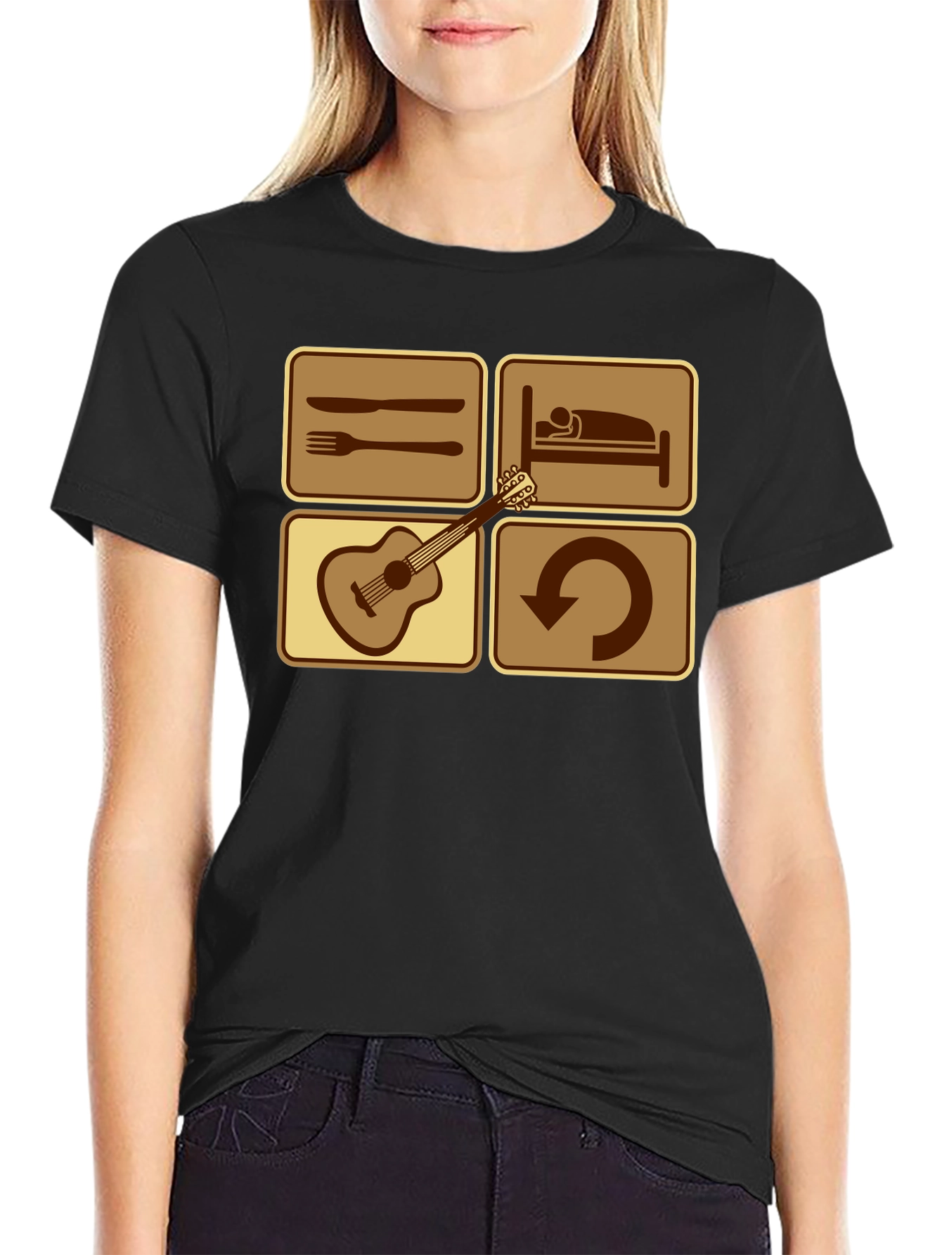 Eat Sleep Guitar Repeat Black T-Shirt
