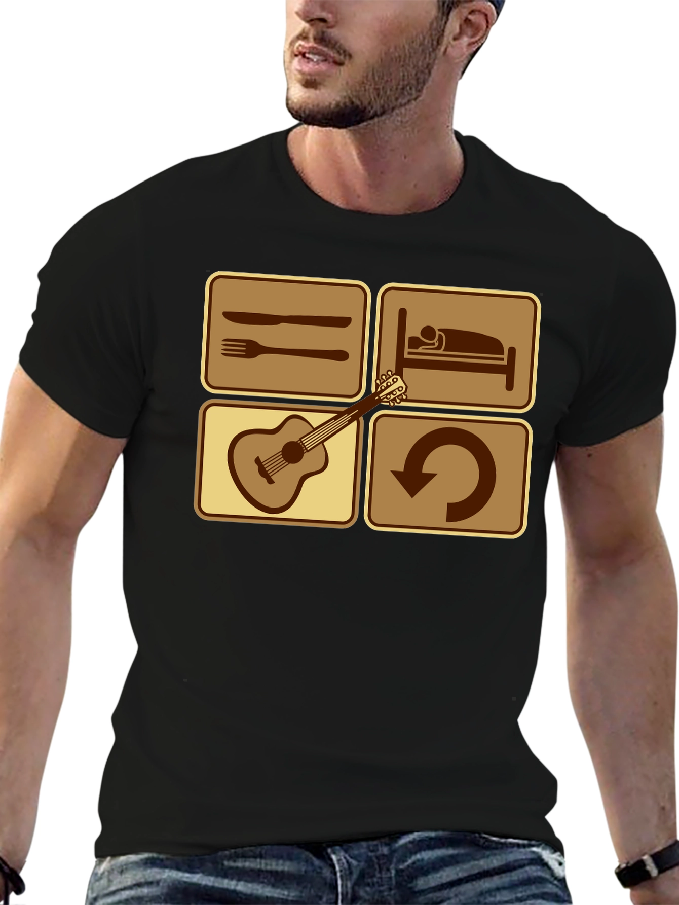 Eat Sleep Guitar Repeat Black T-Shirt
