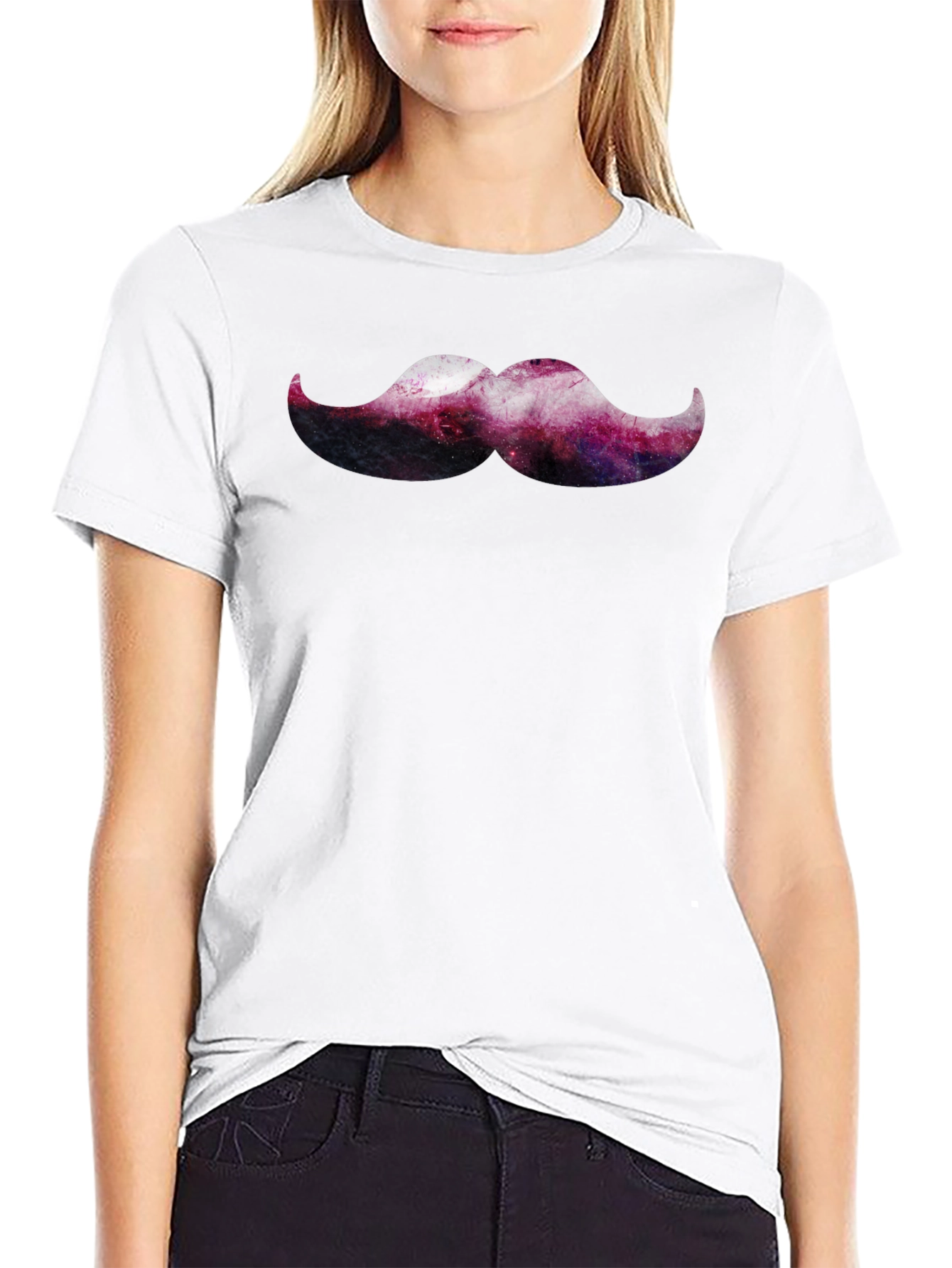 Cosmic Mustache Graphic Tee - Trendy Mens Black T-Shirt