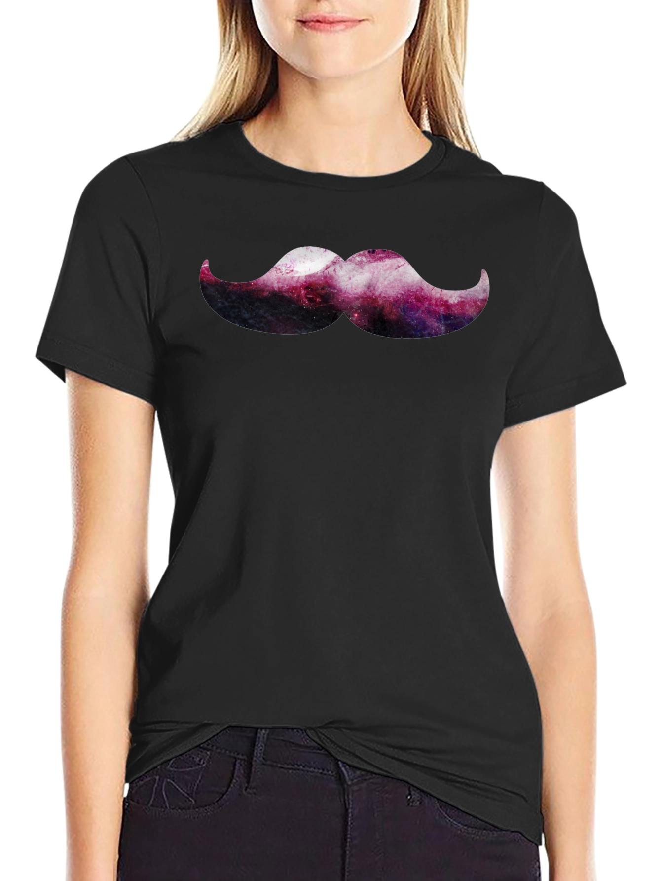 Cosmic Mustache Graphic Tee - Trendy Mens Black T-Shirt