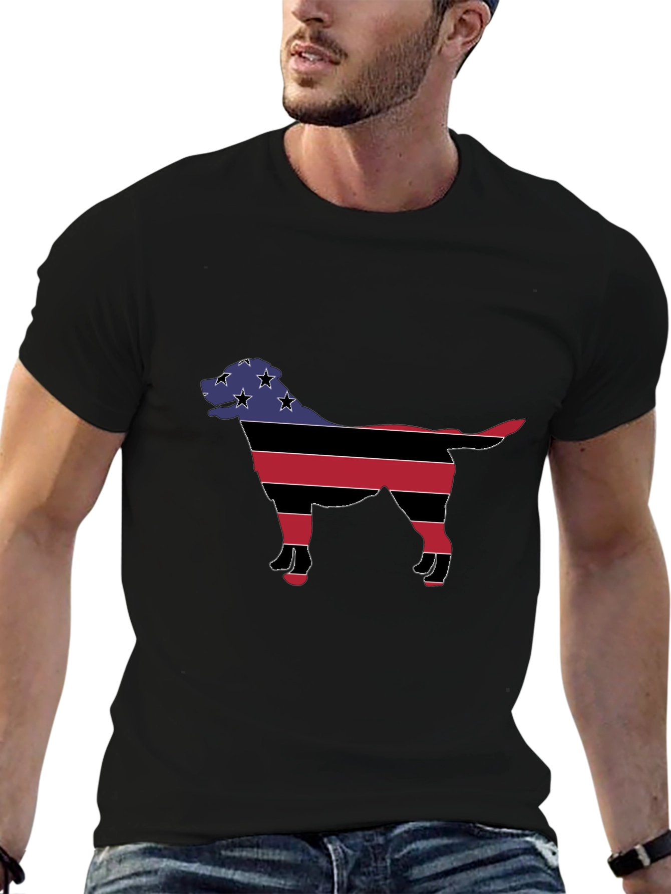 Patriotic Dog Silhouette T-Shirt - Black