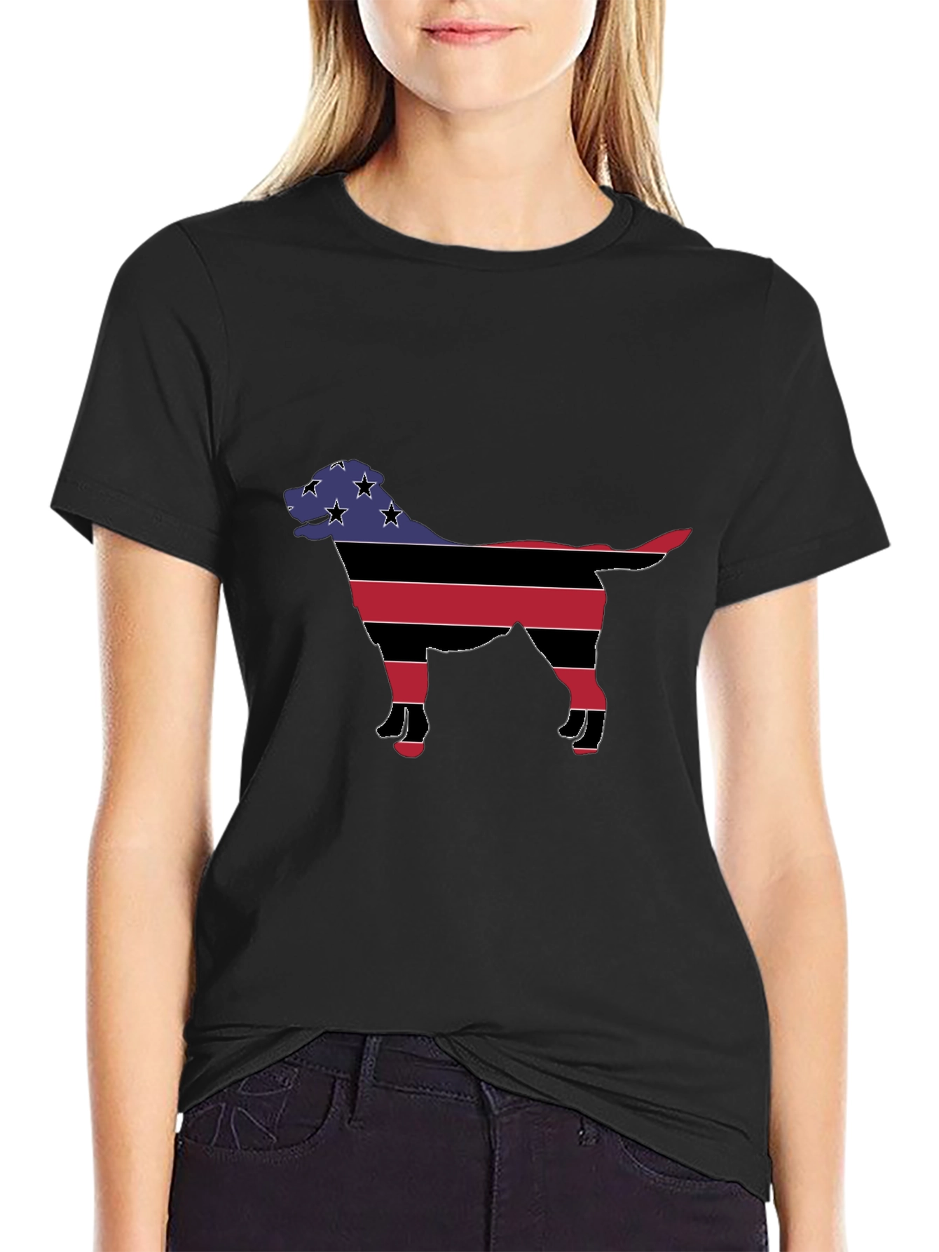 Patriotic Dog Silhouette T-Shirt - Black