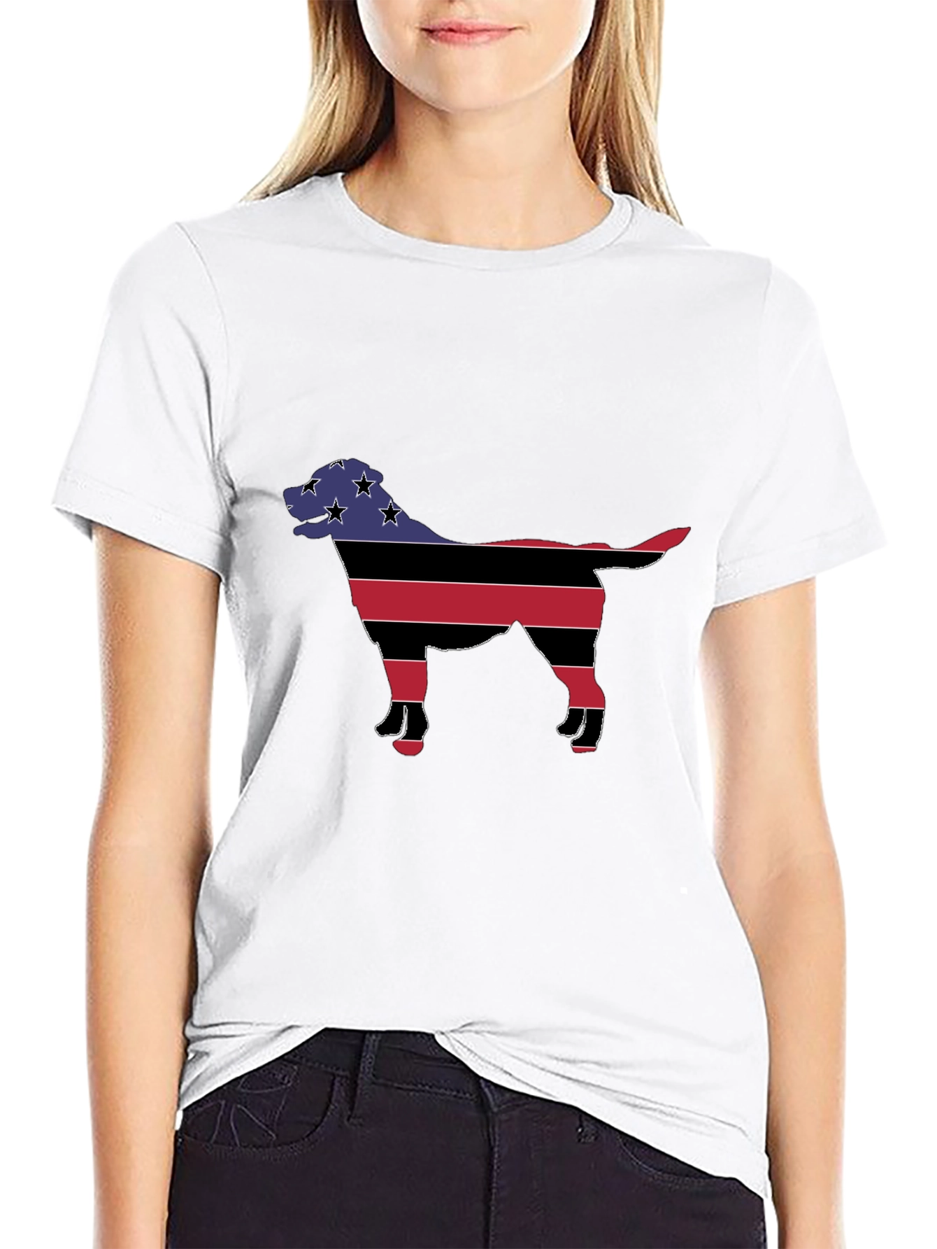 Patriotic Dog Silhouette T-Shirt - Black