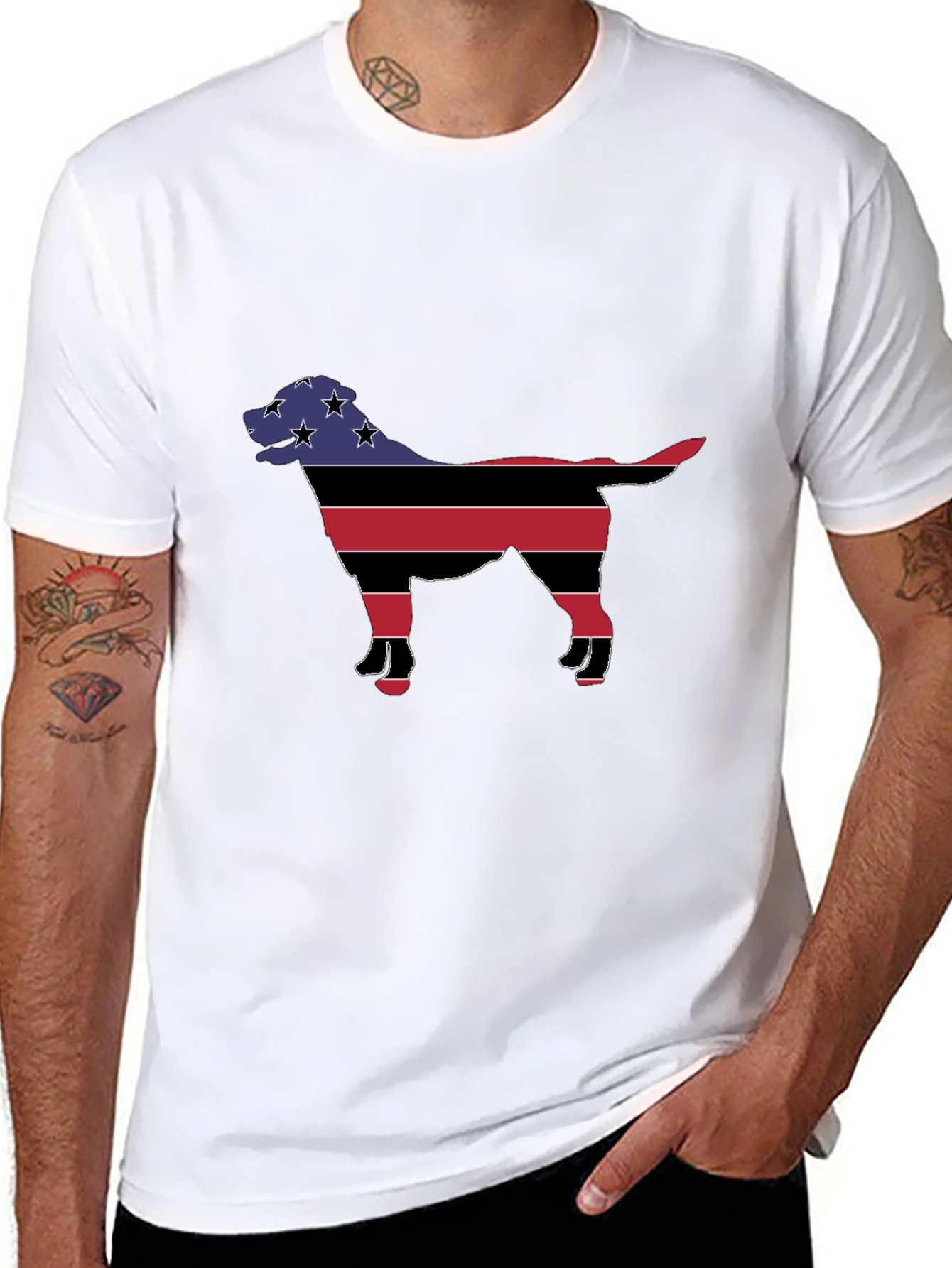 Patriotic Dog Silhouette T-Shirt - Black