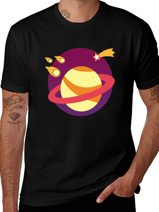 Galaxy Planet Graphic Tee - Black Cotton T-Shirt