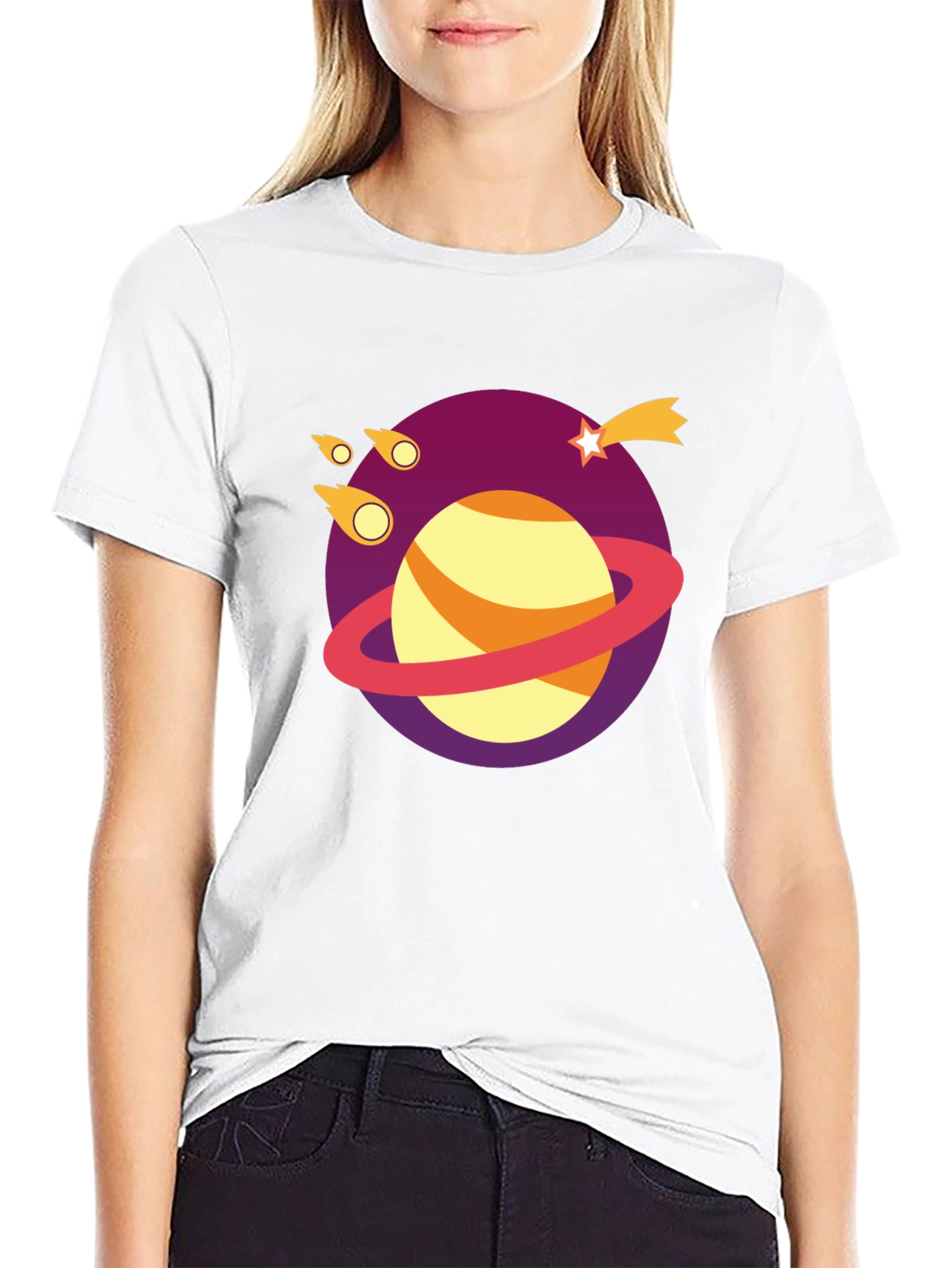Galaxy Planet Graphic Tee - Black Cotton T-Shirt