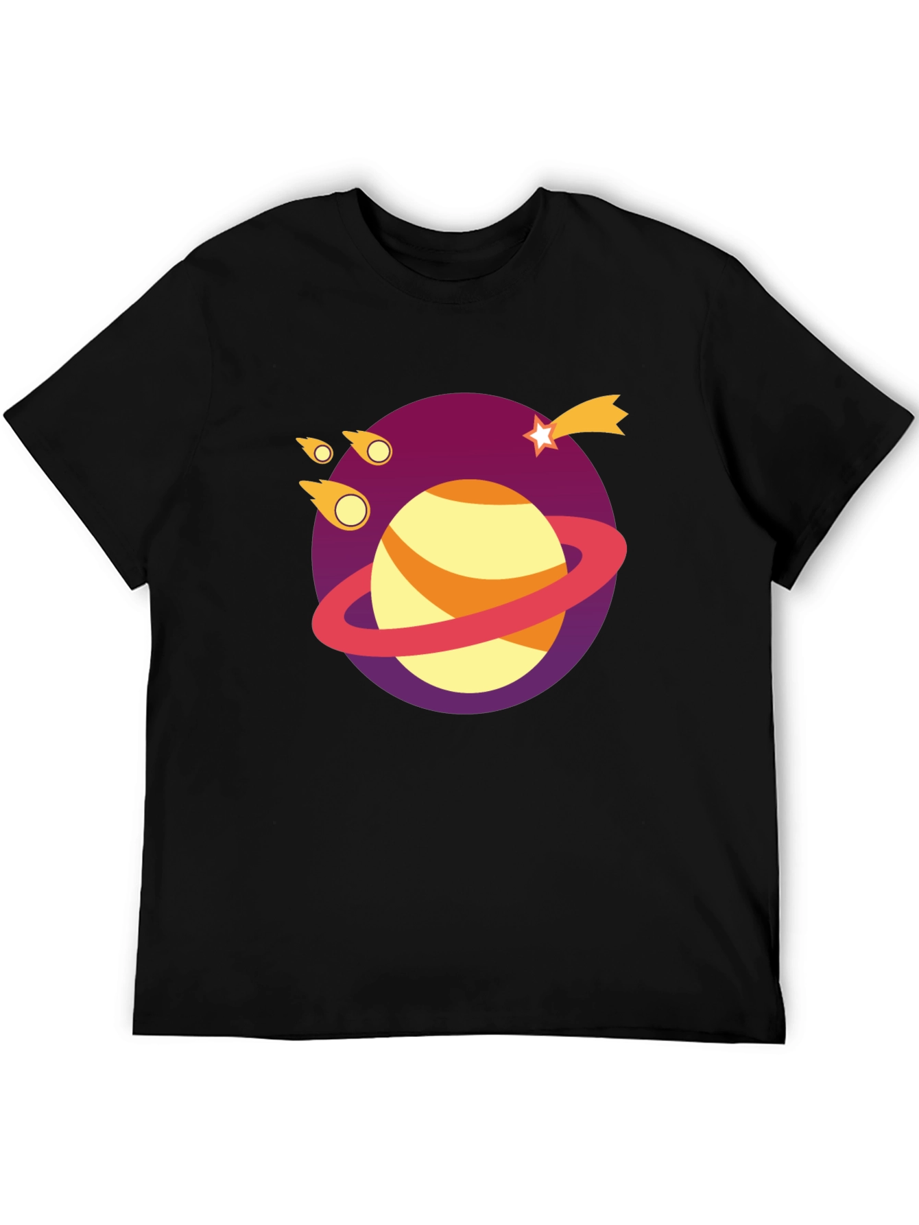 Galaxy Planet Graphic Tee - Black Cotton T-Shirt