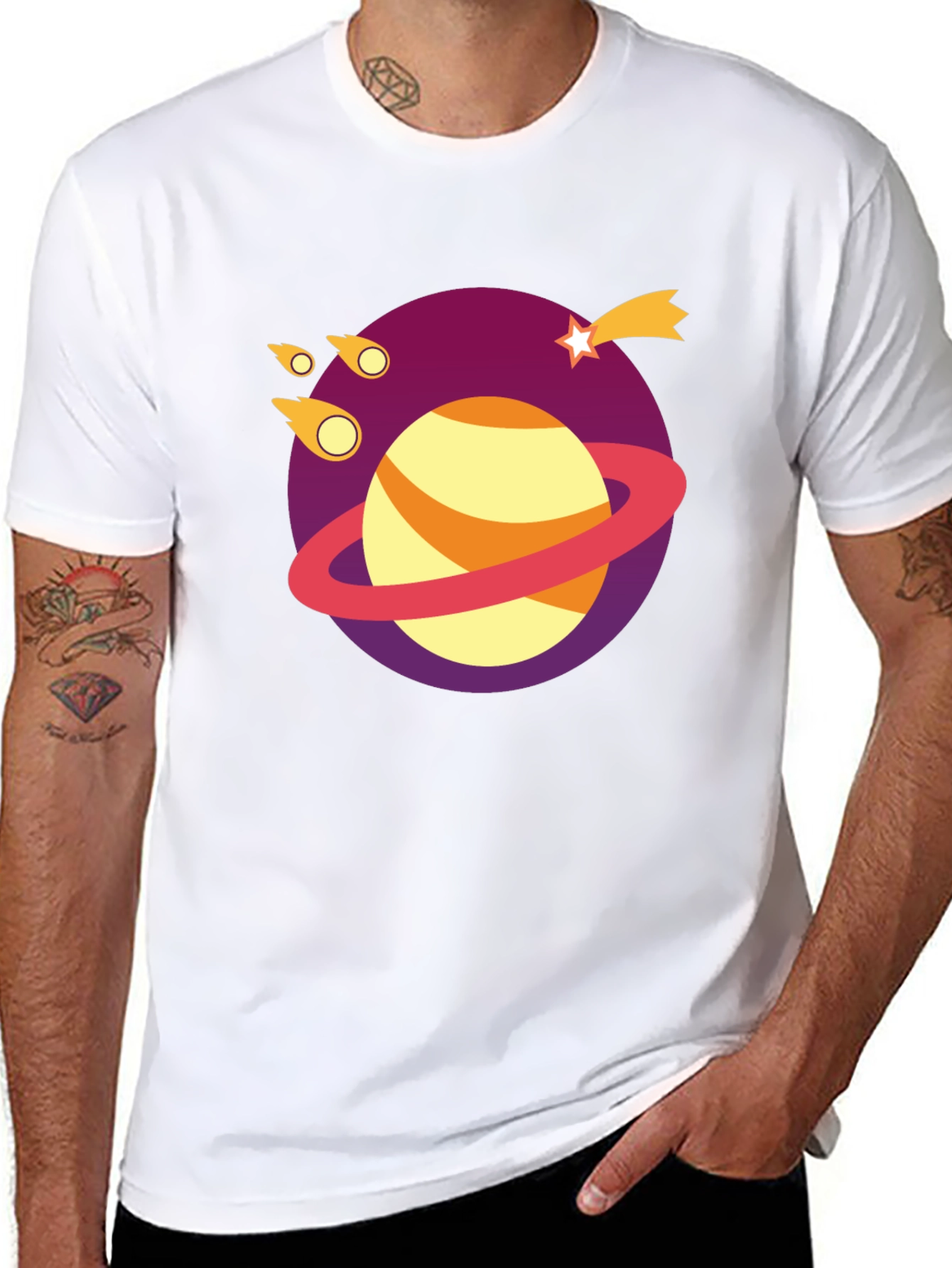 Galaxy Planet Graphic Tee - Black Cotton T-Shirt