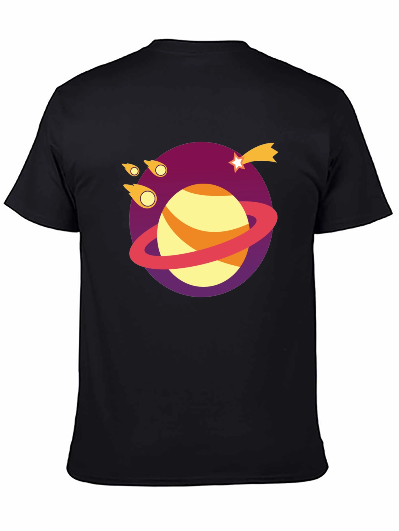 Galaxy Planet Graphic Tee - Black Cotton T-Shirt