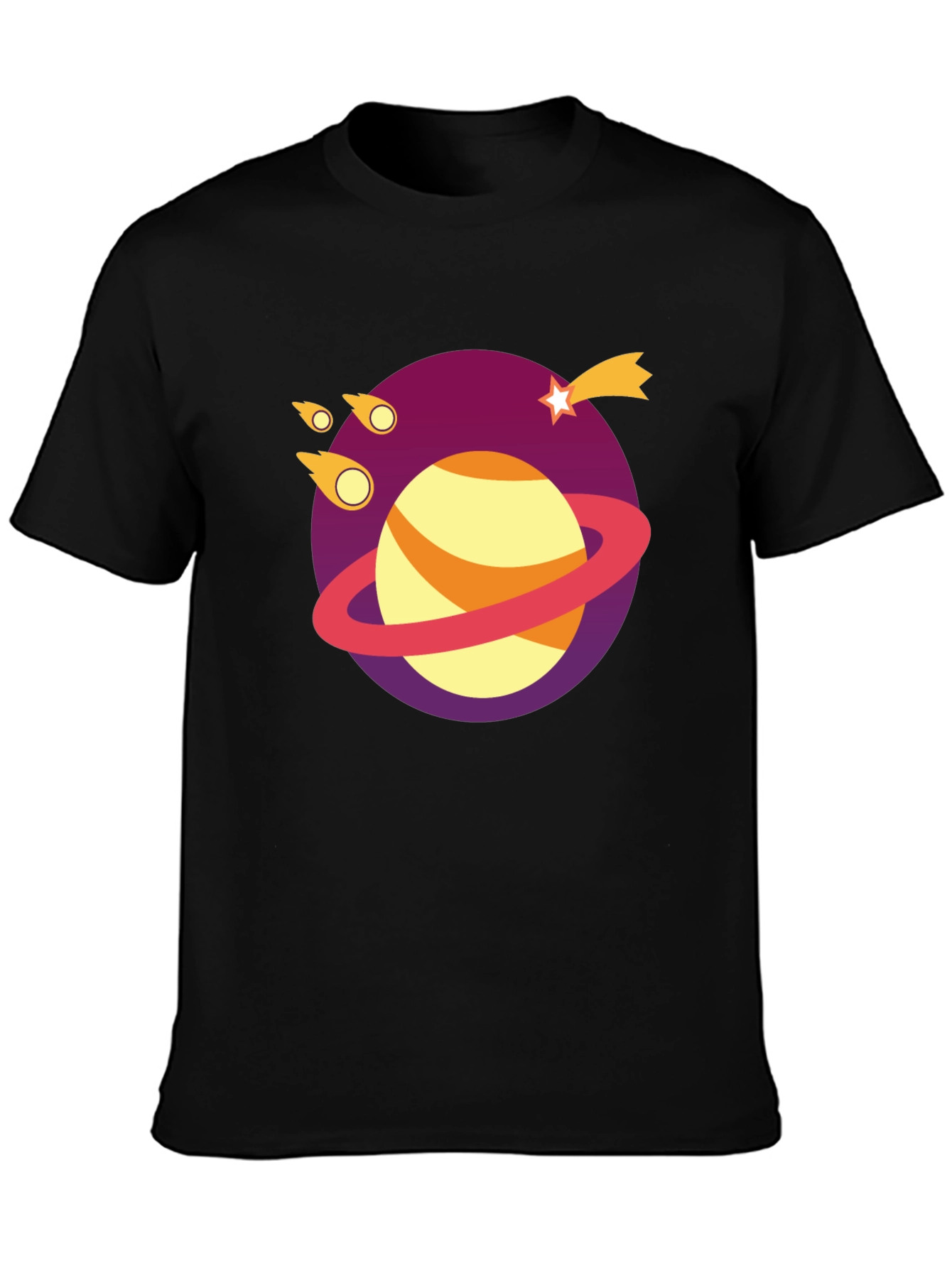 Galaxy Planet Graphic Tee - Black Cotton T-Shirt