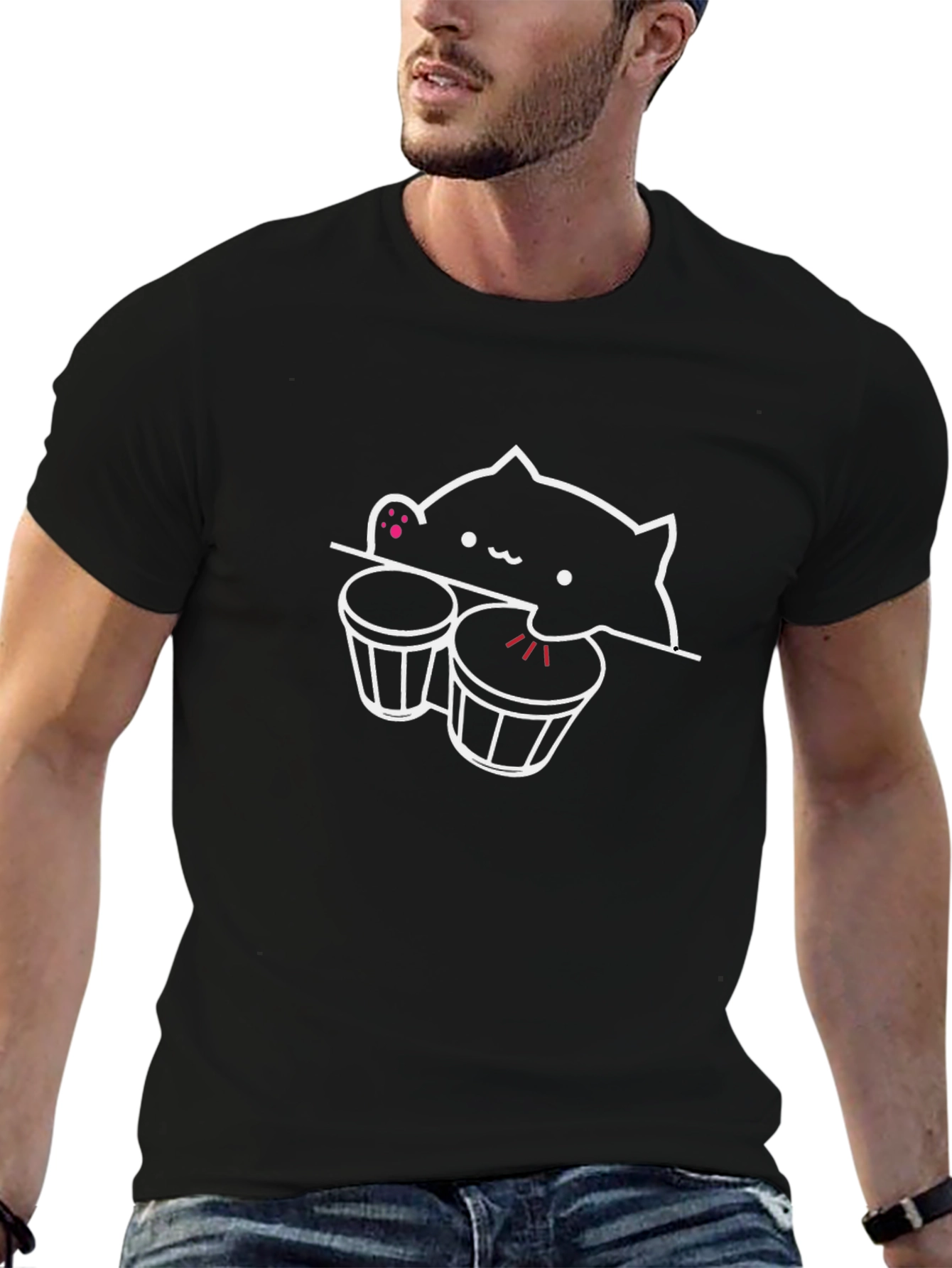 Bongo Cat Black T-Shirt - Funny Music Tee