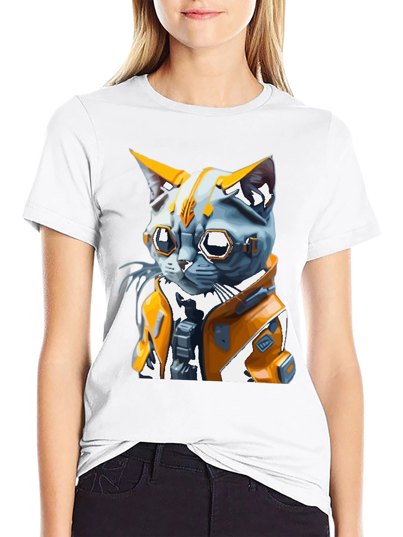 Cyberpunk Cat T-Shirt - Futuristic Feline Design