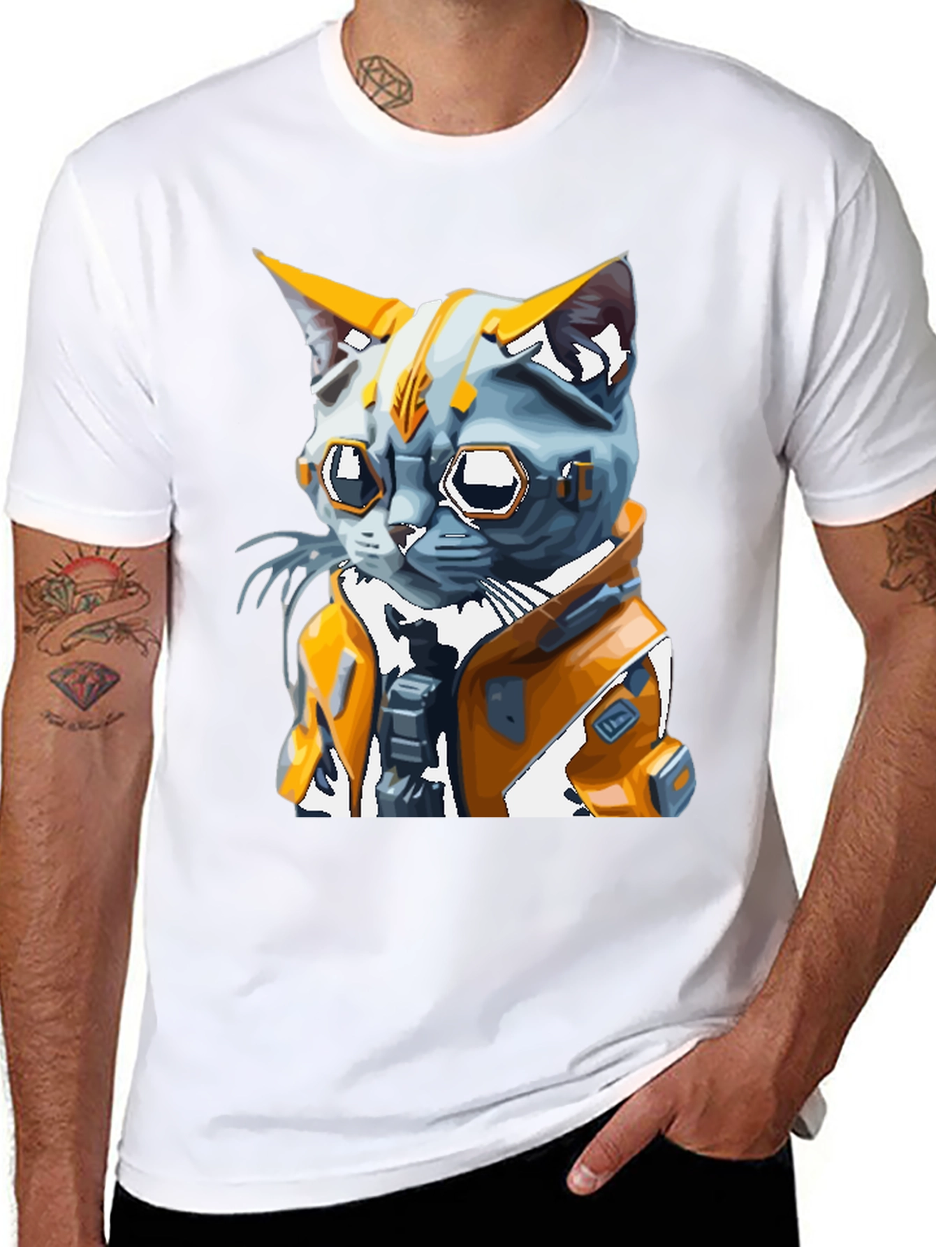 Cyberpunk Cat T-Shirt - Futuristic Feline Design