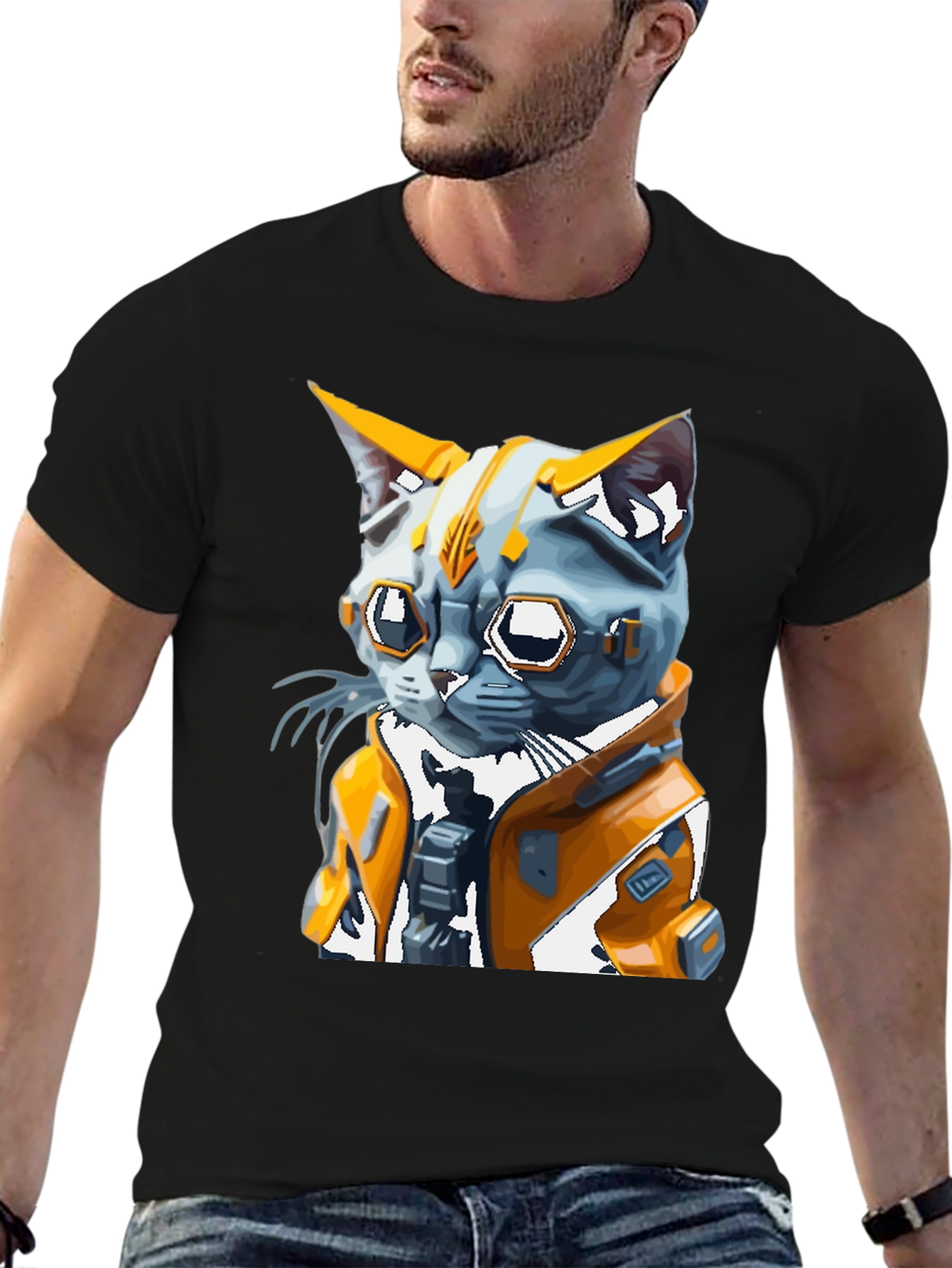 Cyberpunk Cat T-Shirt - Futuristic Feline Design