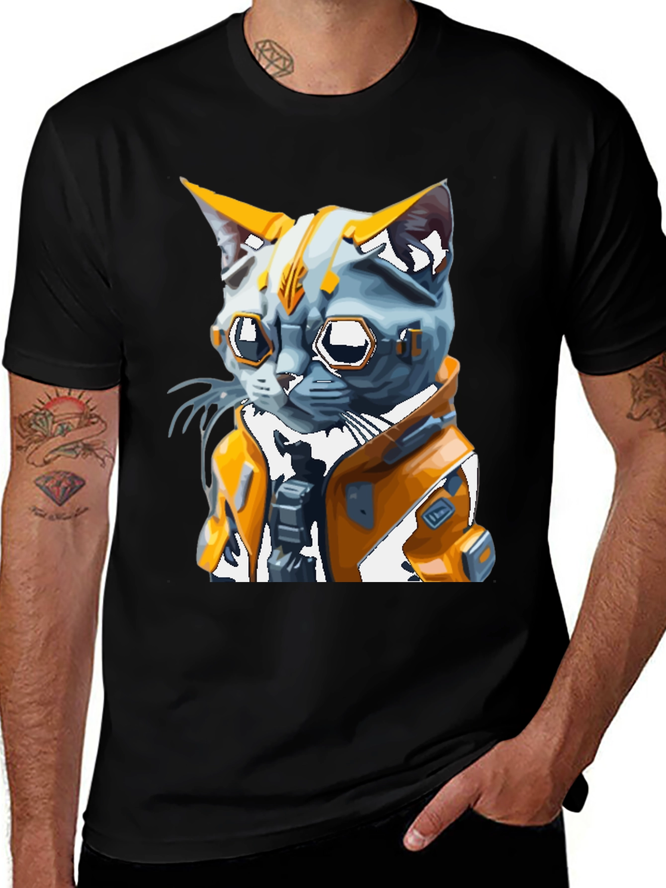 Cyberpunk Cat T-Shirt - Futuristic Feline Design