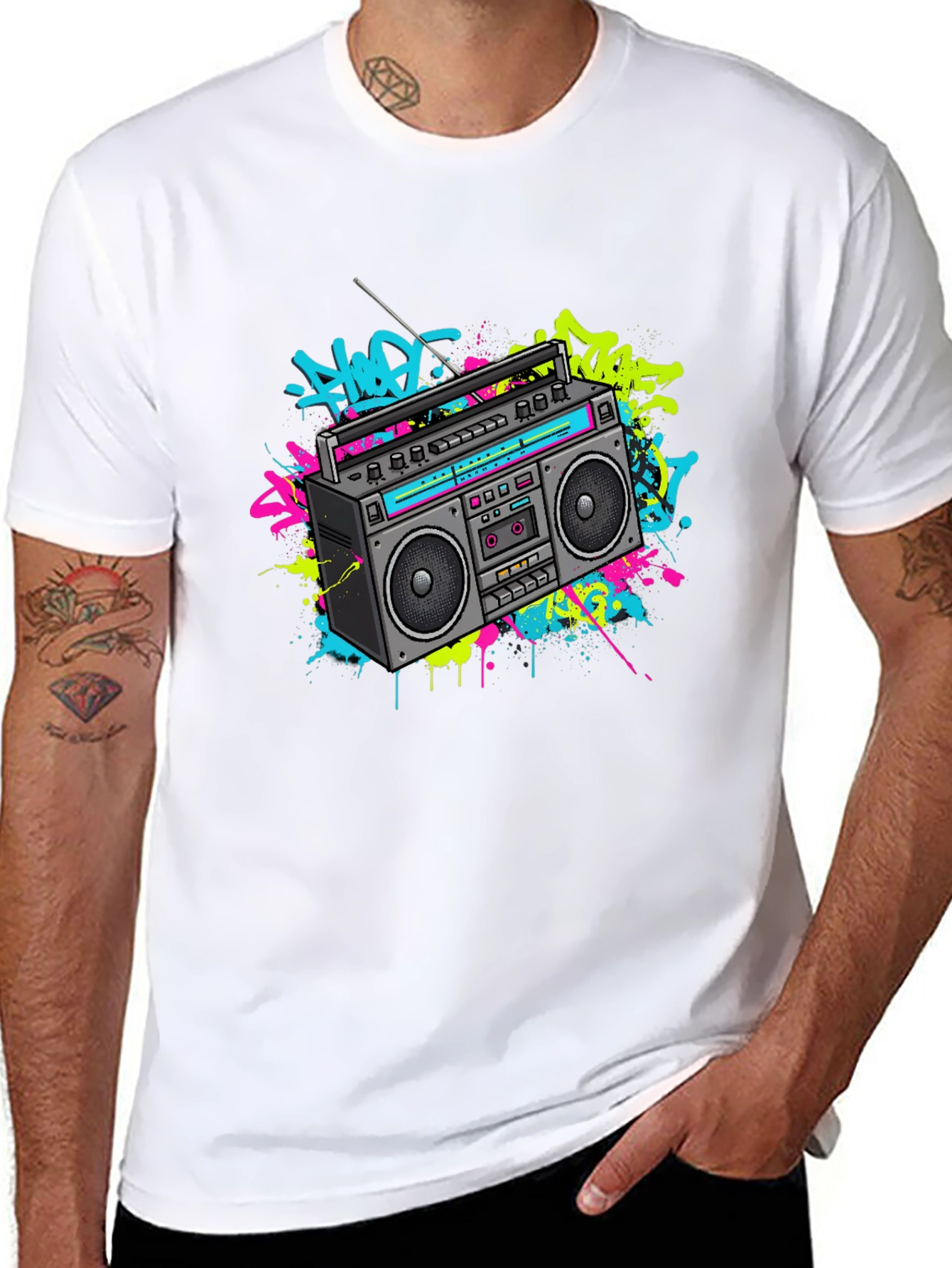 Retro Boombox Graphic Tee - 80s Vibe T-Shirt