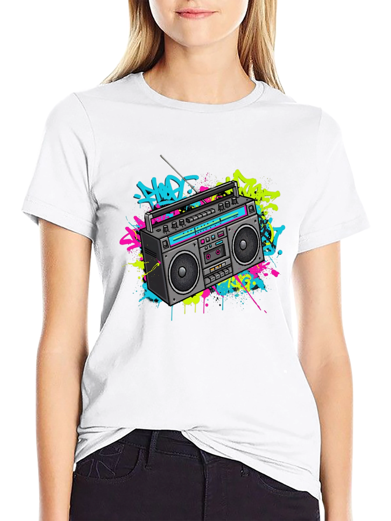 Retro Boombox Graphic Tee - 80s Vibe T-Shirt