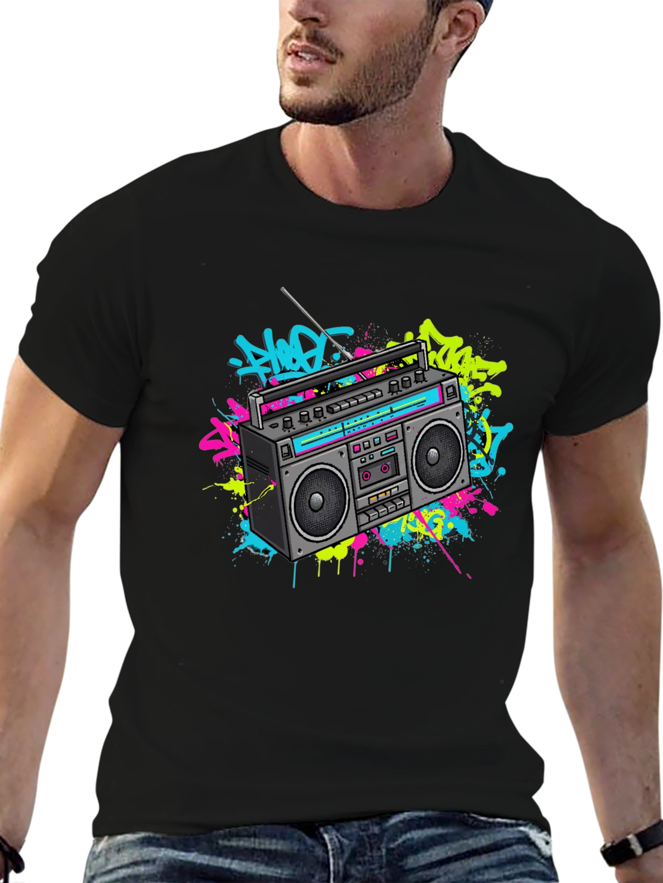 Retro Boombox Graphic Tee - 80s Vibe T-Shirt