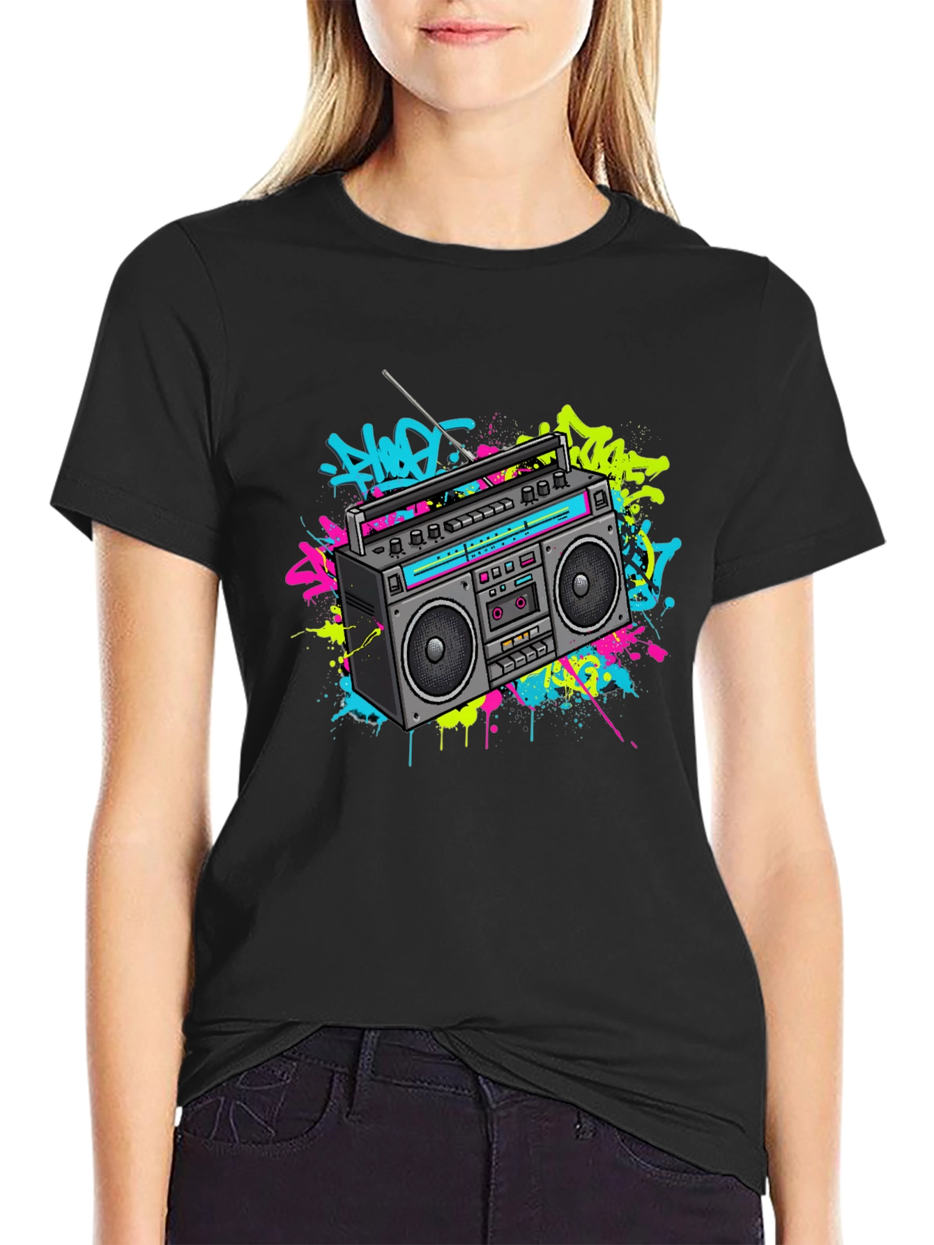 Retro Boombox Graphic Tee - 80s Vibe T-Shirt