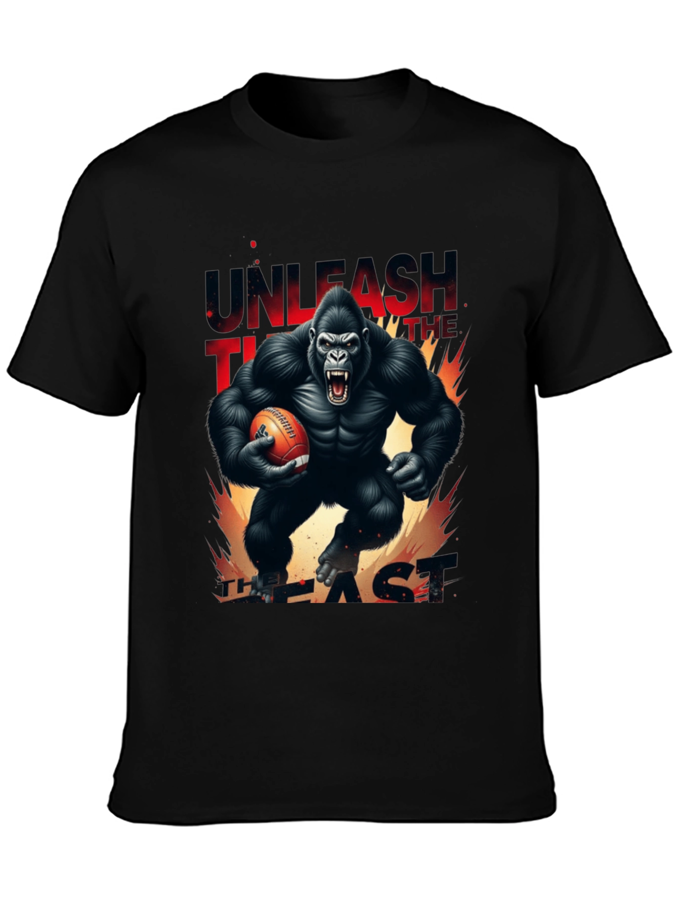 Unleash the Beast Gorilla Football Graphic T-Shirt