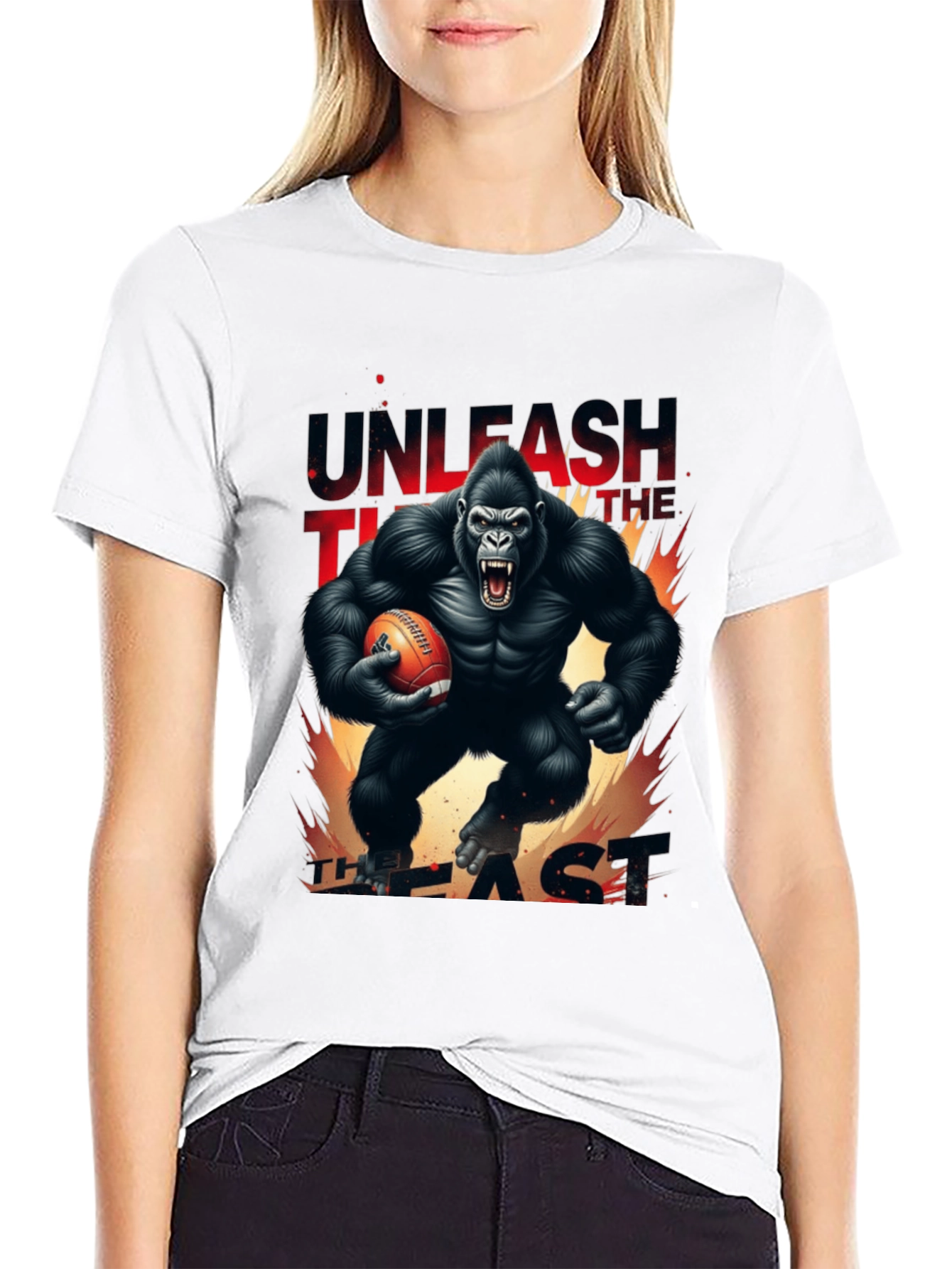 Unleash the Beast Gorilla Football Graphic T-Shirt