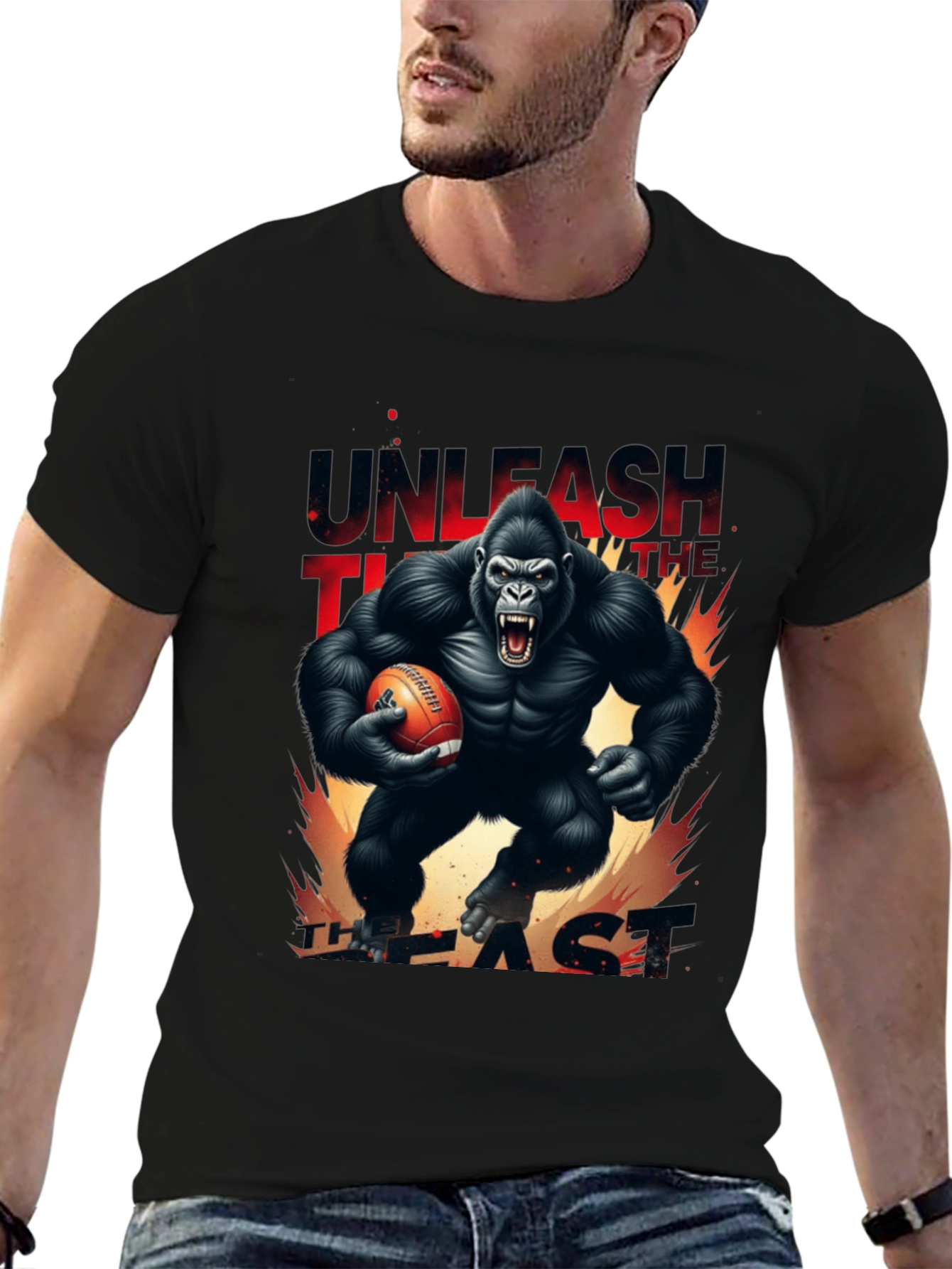 Unleash the Beast Gorilla Football Graphic T-Shirt