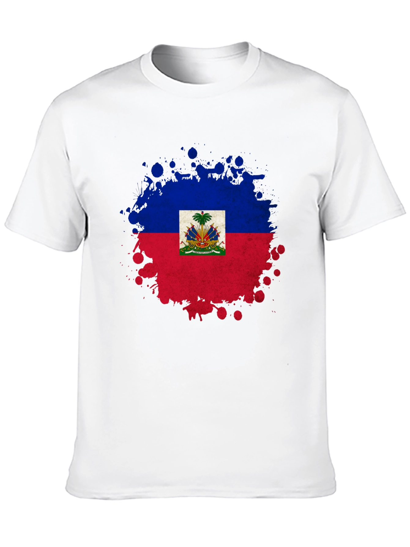 Haiti Flag Splatter Print Black T-Shirt