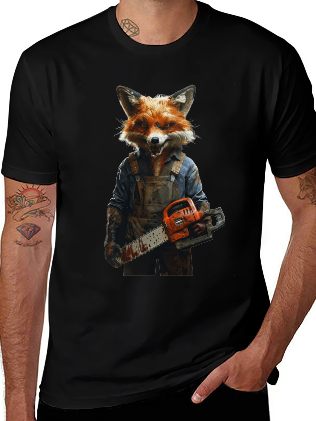 Fox Chainsaw T-Shirt - Unique Animal Graphic Tee