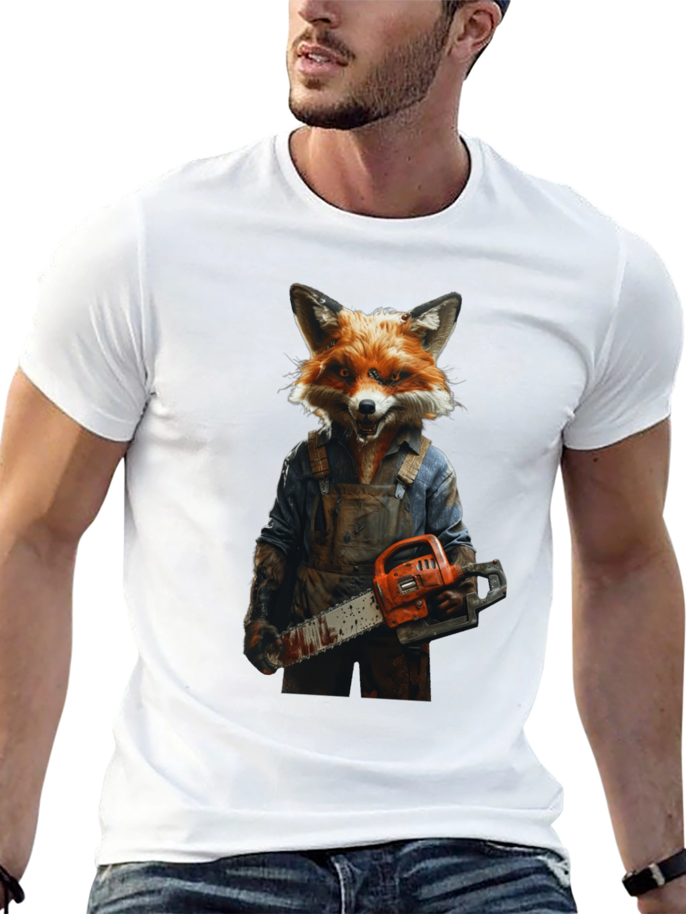 Fox Chainsaw T-Shirt - Unique Animal Graphic Tee
