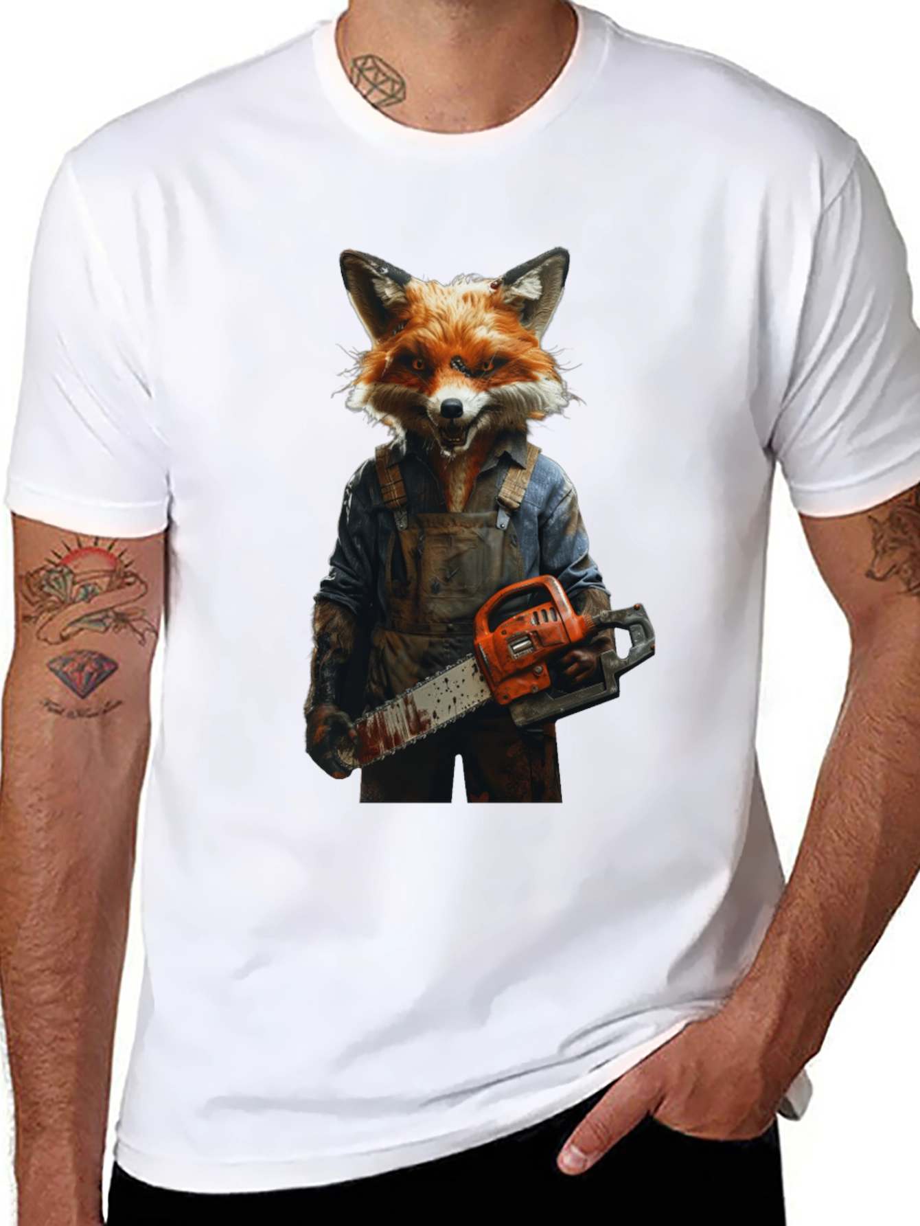 Fox Chainsaw T-Shirt - Unique Animal Graphic Tee