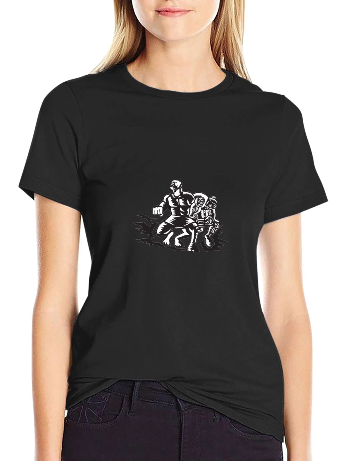 Black Graphic Tee: Wrestlers