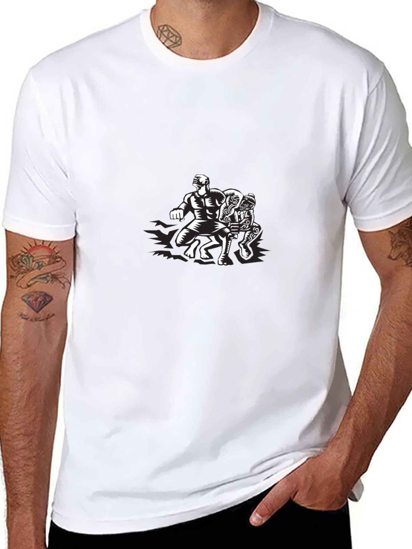 Black Graphic Tee: Wrestlers