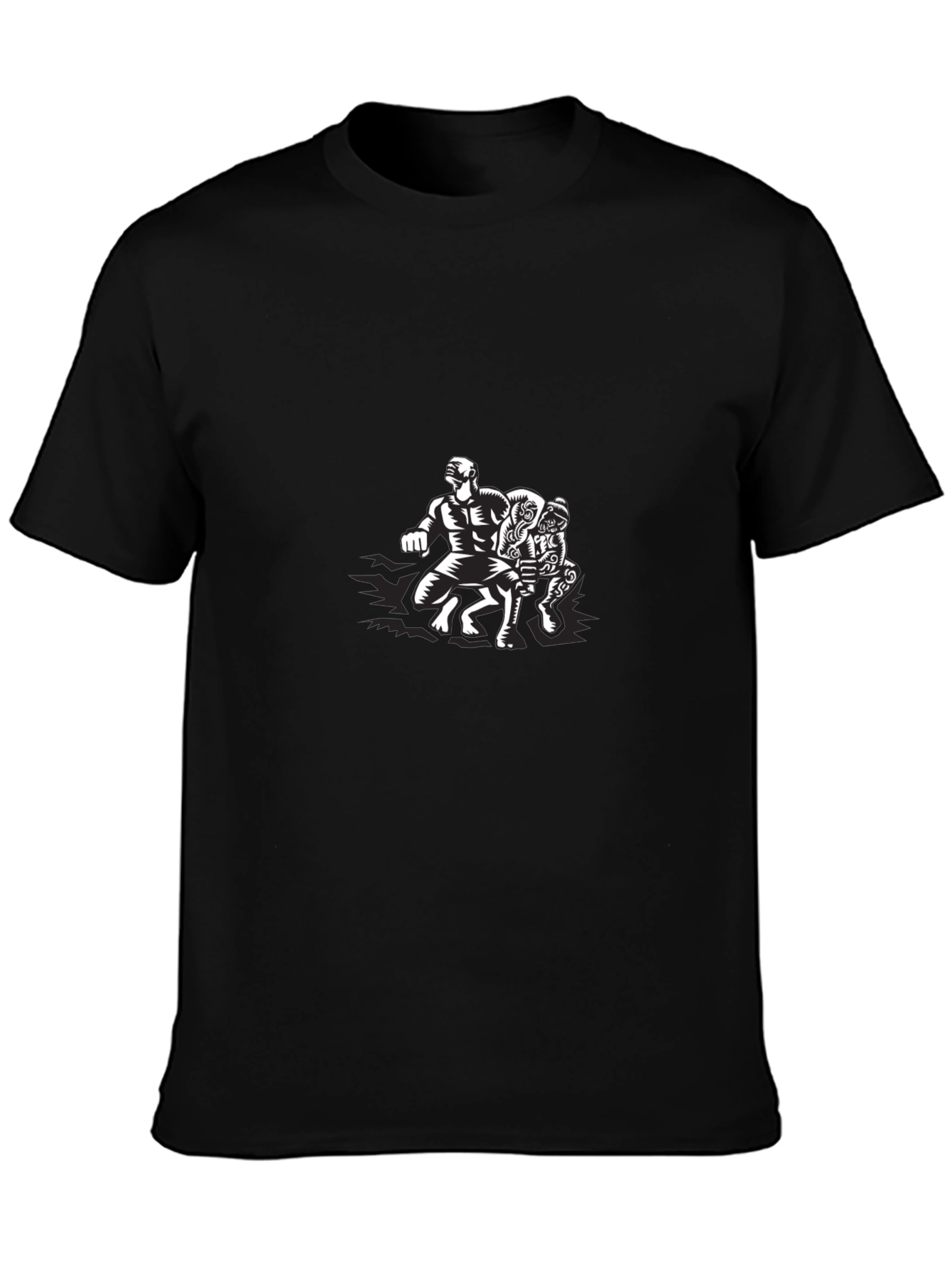 Black Graphic Tee: Wrestlers