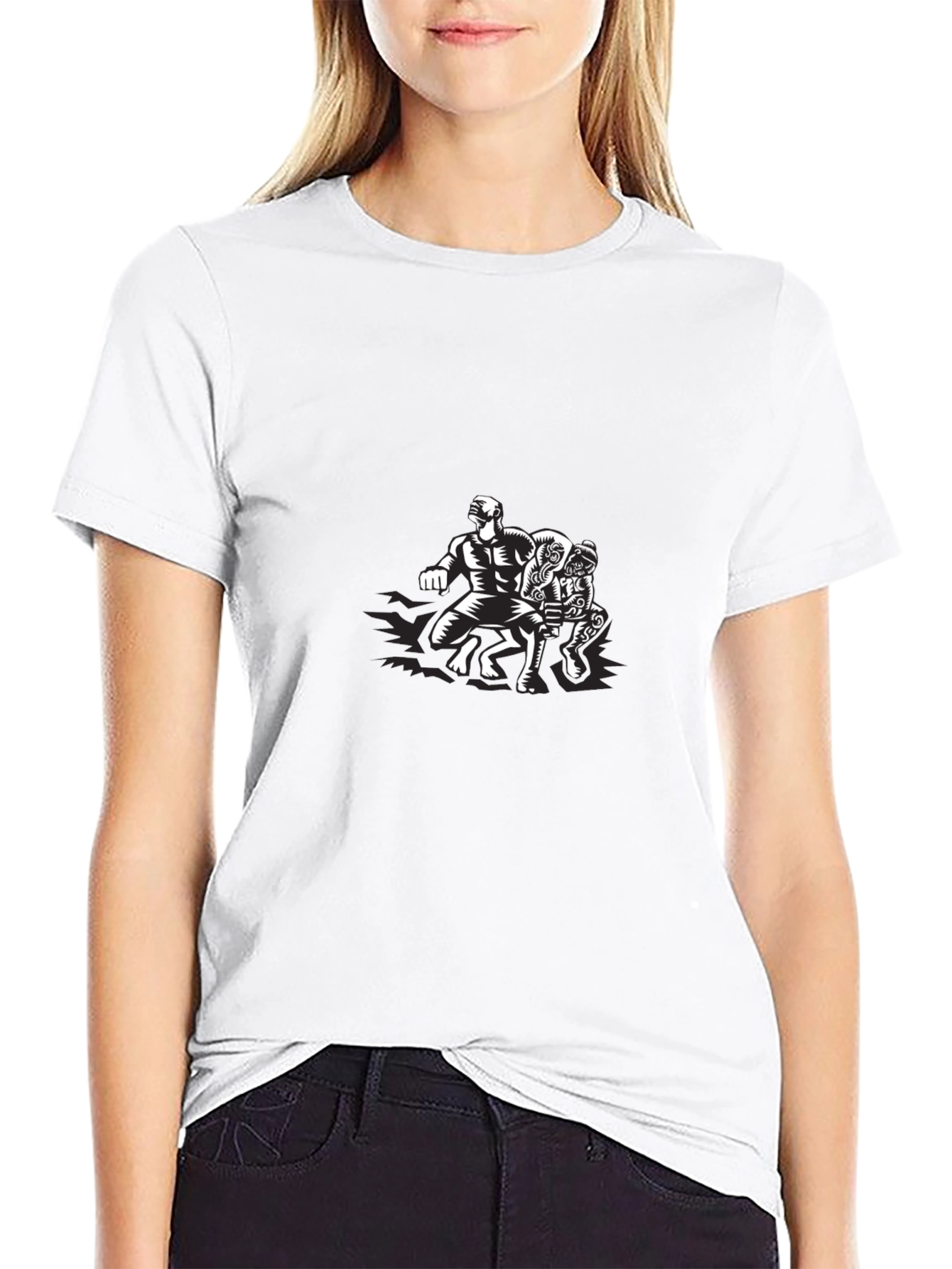 Black Graphic Tee: Wrestlers