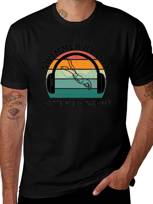 Swimmer By Day Gamer By Night Graphic T-Shirt