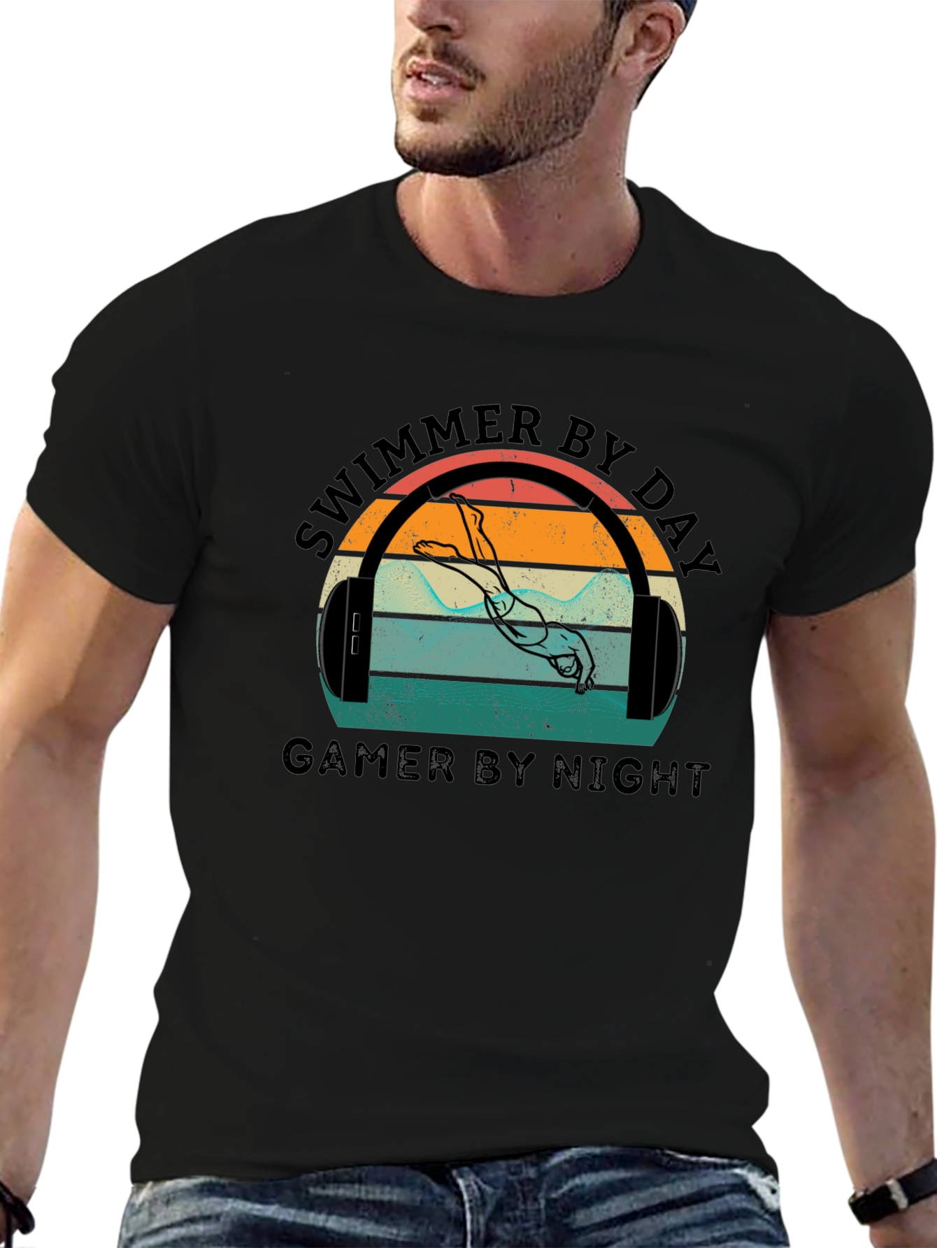 Swimmer By Day Gamer By Night Graphic T-Shirt