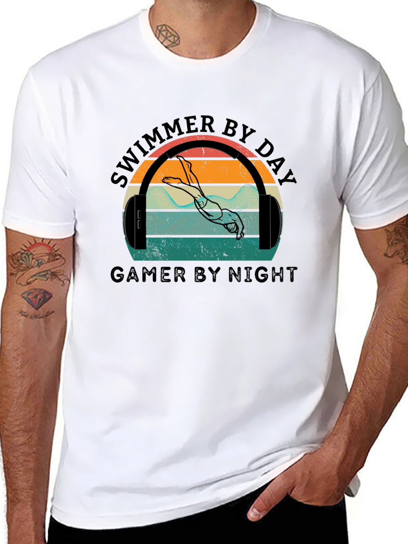 Swimmer By Day Gamer By Night Graphic T-Shirt