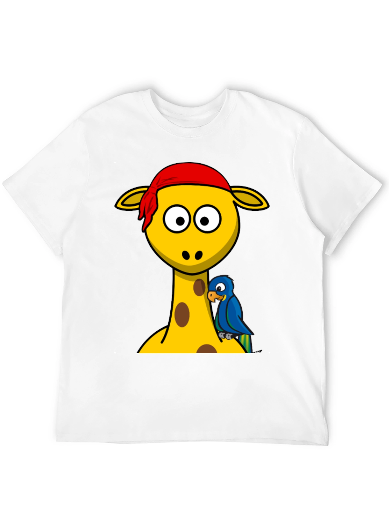 Giraffe Pirate Parrot Graphic Tee - Black Cotton T-Shirt