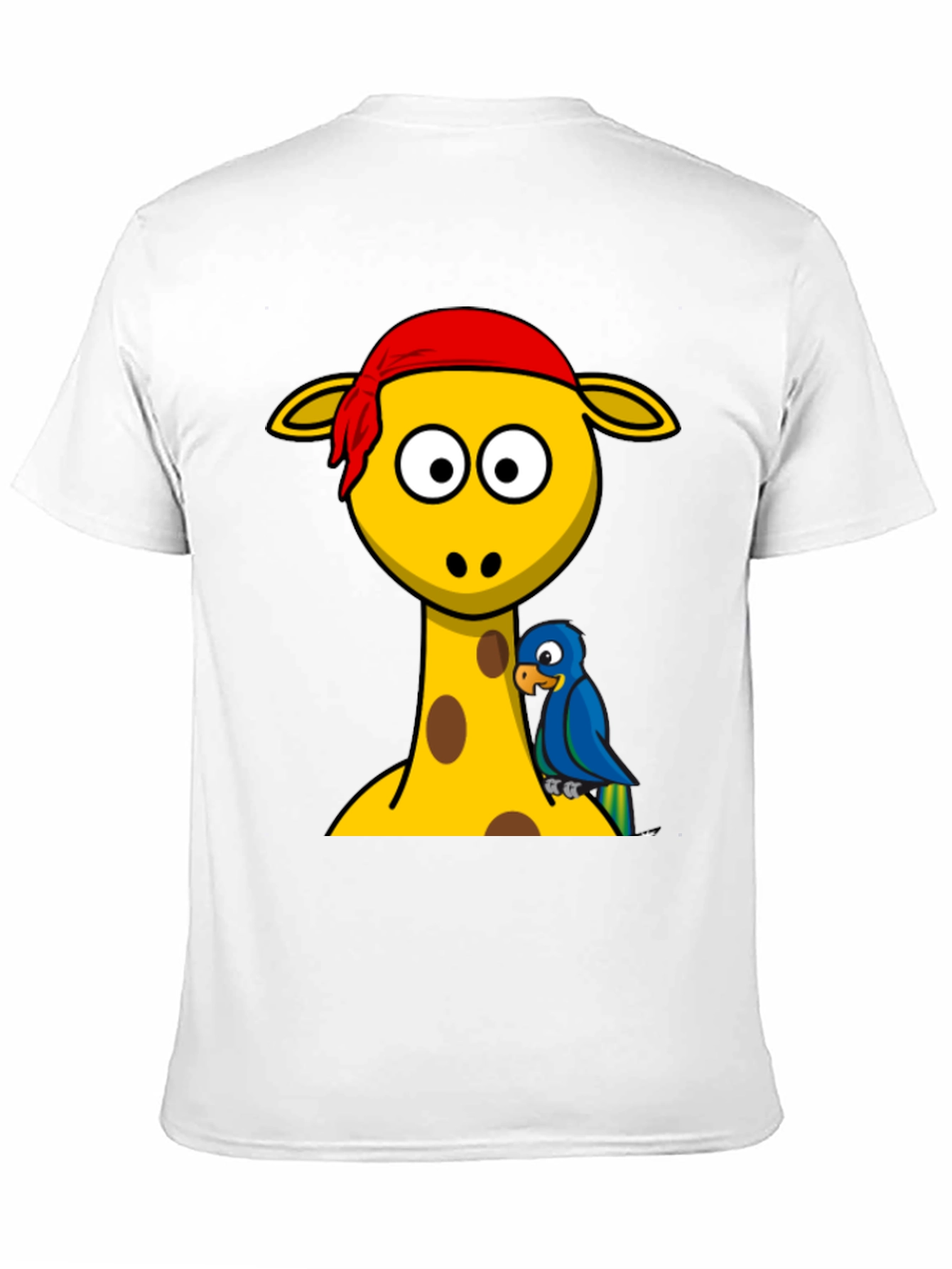 Giraffe Pirate Parrot Graphic Tee - Black Cotton T-Shirt