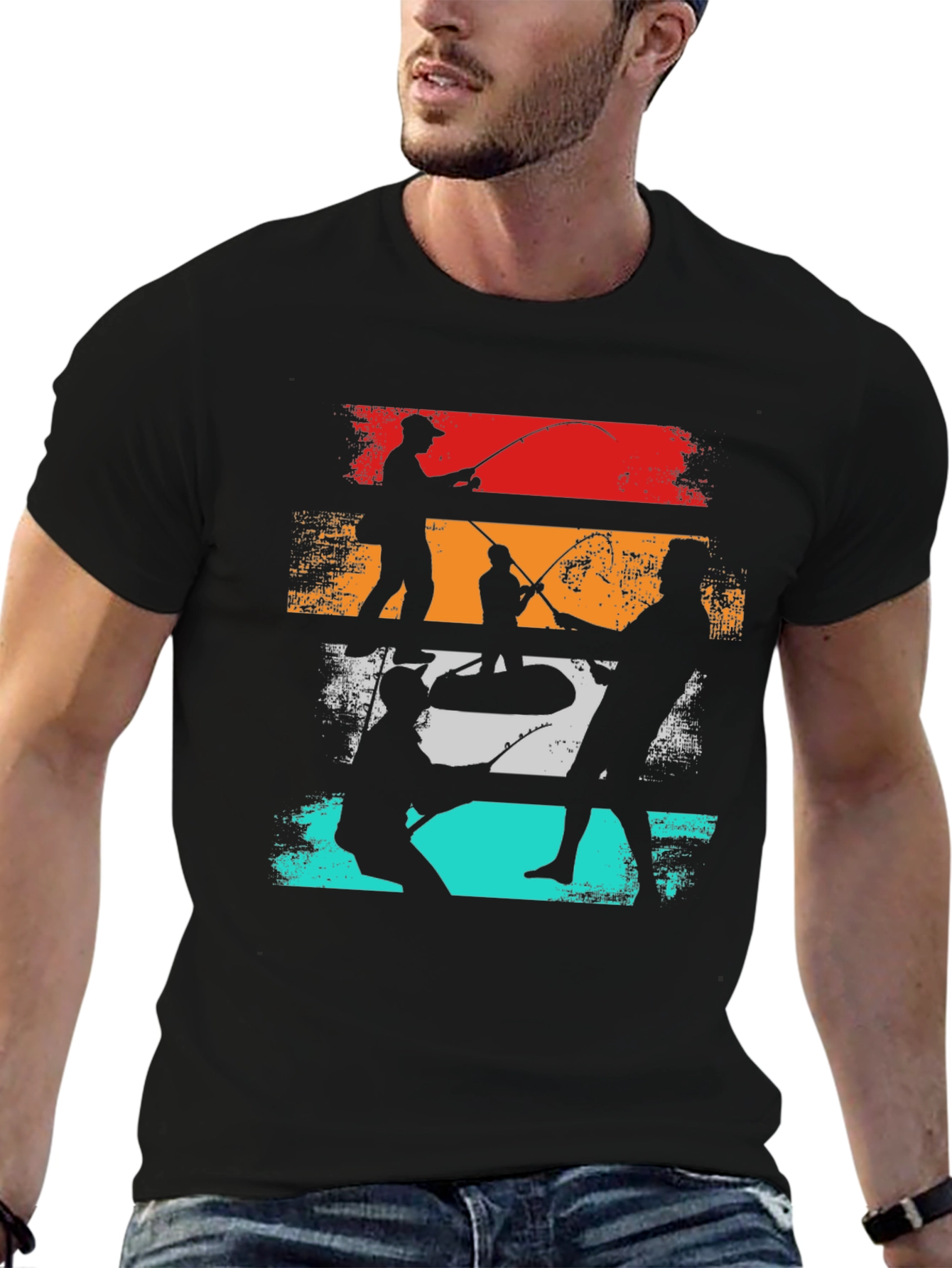 Retro Fishing T-Shirt - Anglers Silhouette Tee