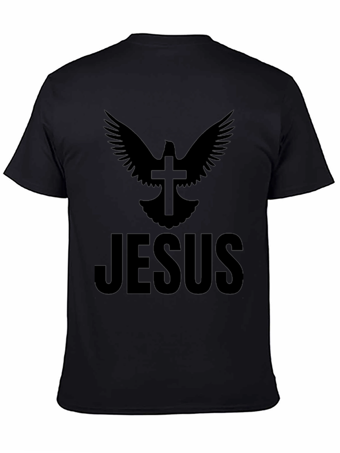 Dove Cross Jesus Graphic Print Black T-Shirt