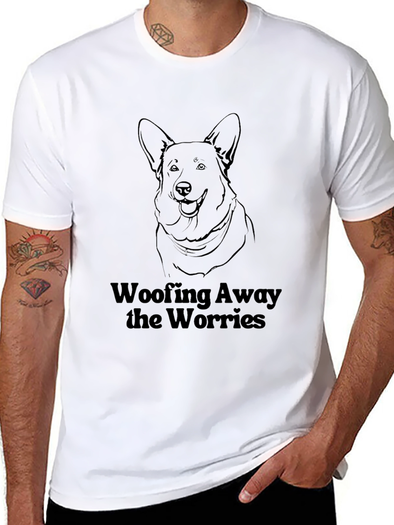 Woofing Away Worries Black Dog T-Shirt