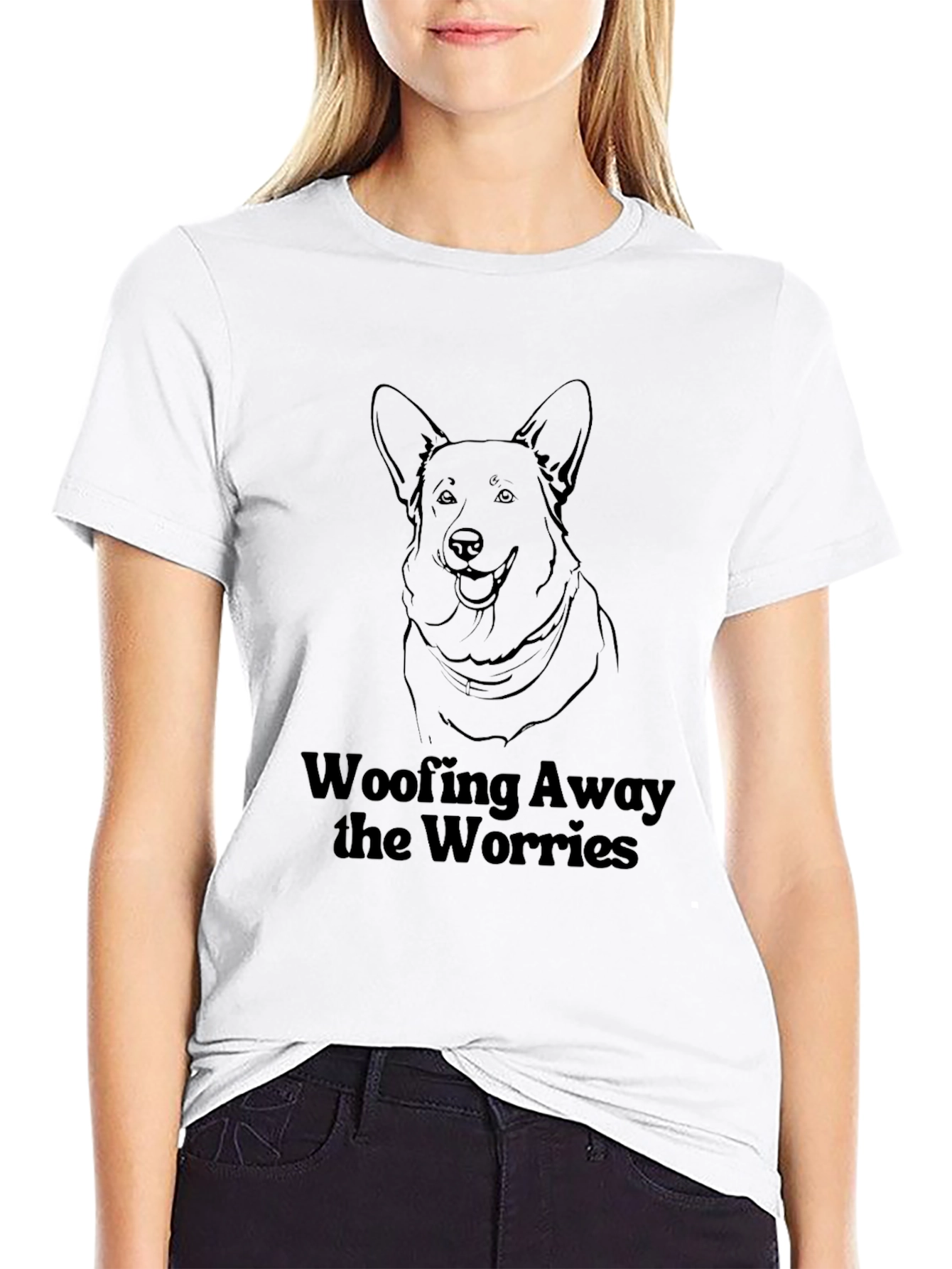 Woofing Away Worries Black Dog T-Shirt