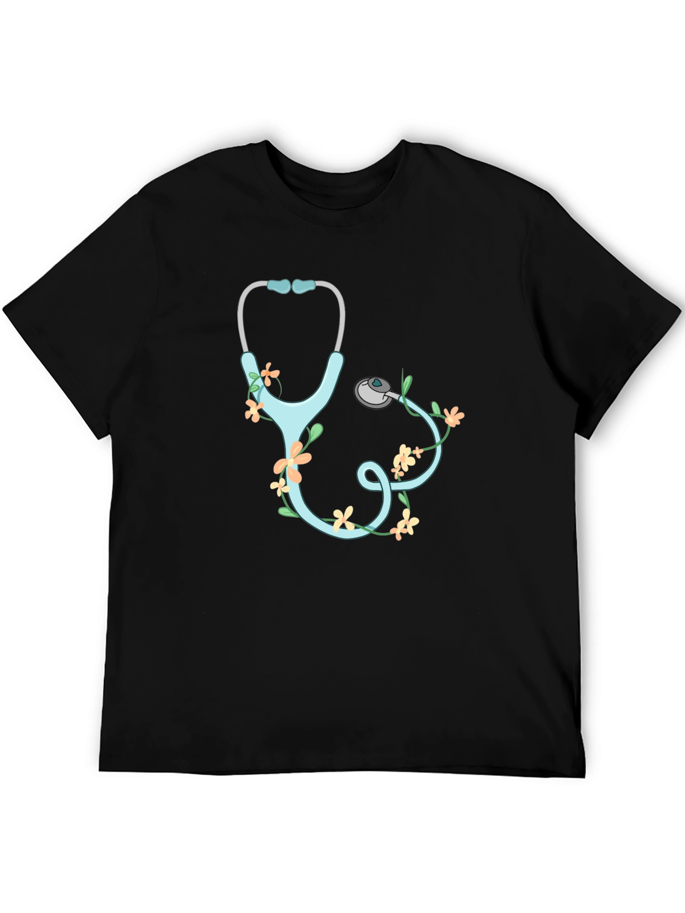 Floral Stethoscope Graphic T-Shirt - Black