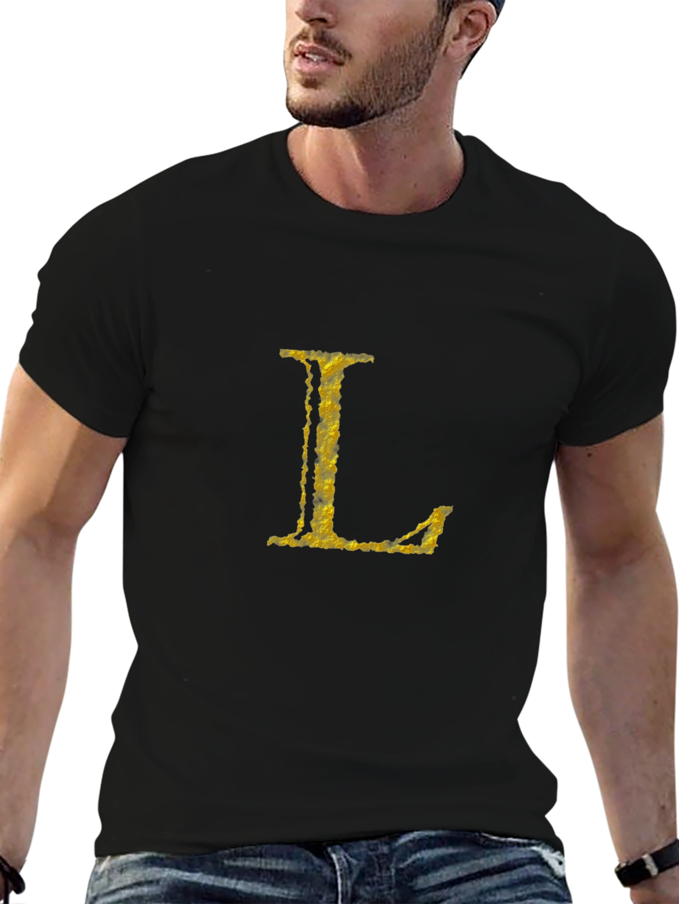 Golden Letter L Black T-Shirt
