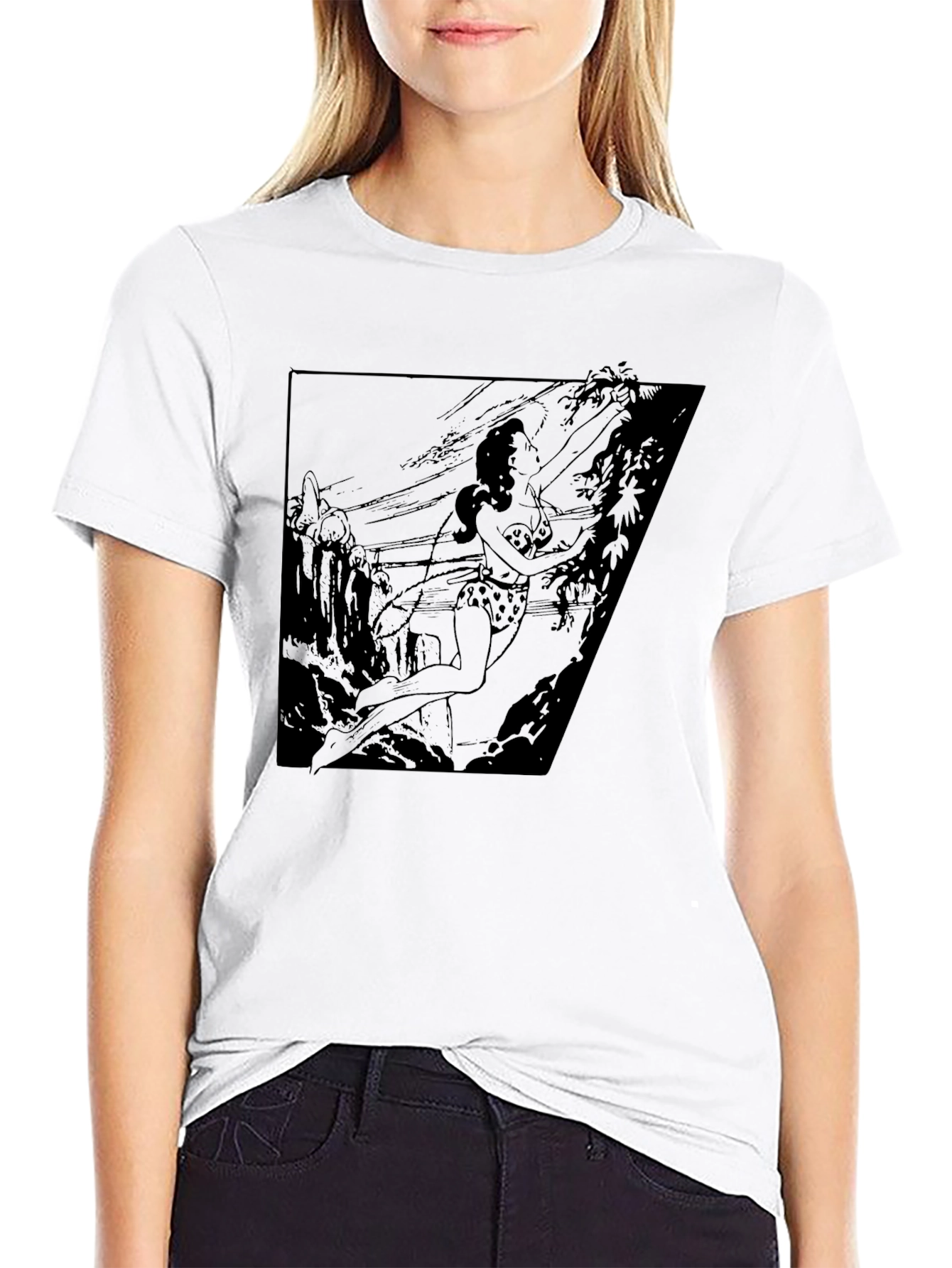 Jungle Girl Graphic Tee - Black Cotton T-Shirt