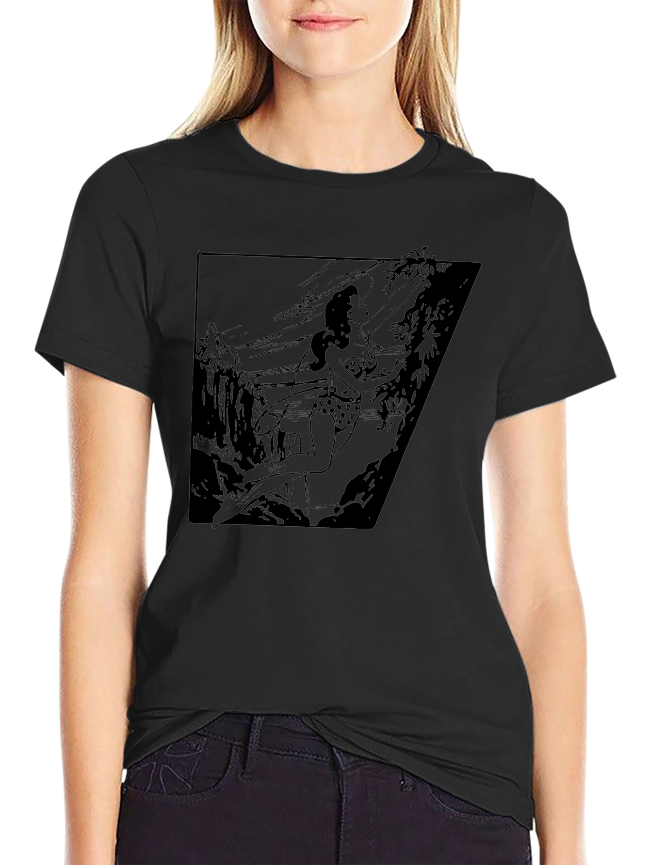 Jungle Girl Graphic Tee - Black Cotton T-Shirt