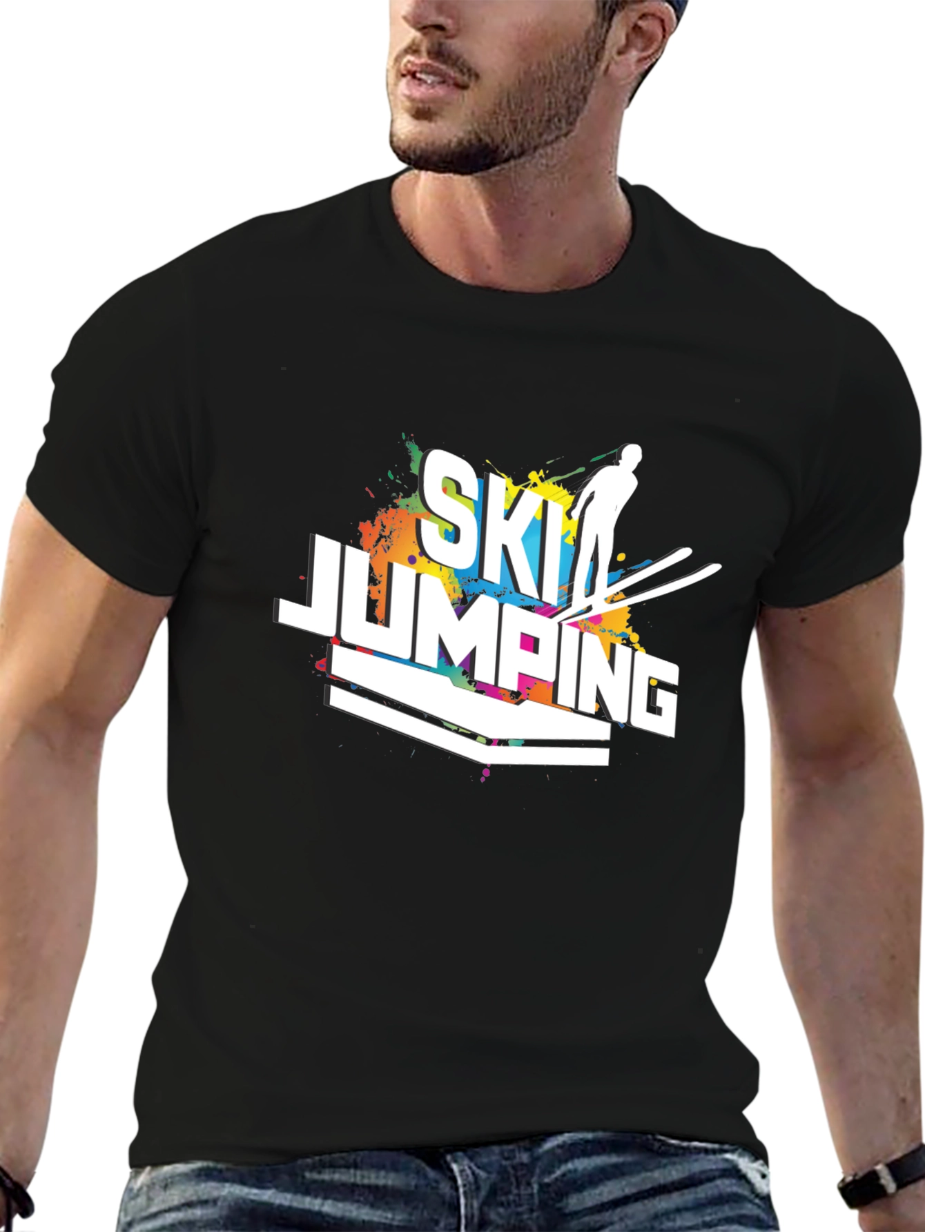 Ski Jumping Graphic Tee - Mens Black T-Shirt