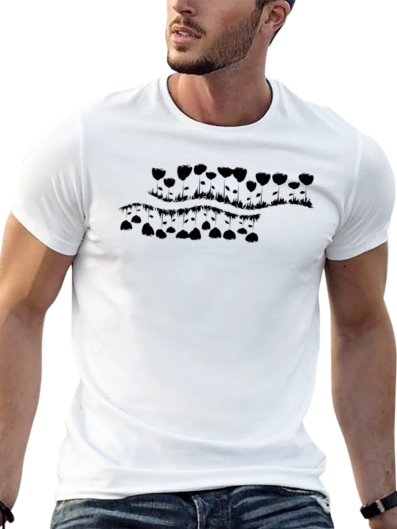 Graphic Black T-Shirt - Floral Design